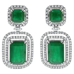 Beauvince Renee Emerald & Diamond Earrings '28.02 Ct Gemstones' in White Gold