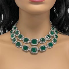 Beauvince Renee Emerald & Diamond Necklace '162.89 Ct Gemstones' in White Gold