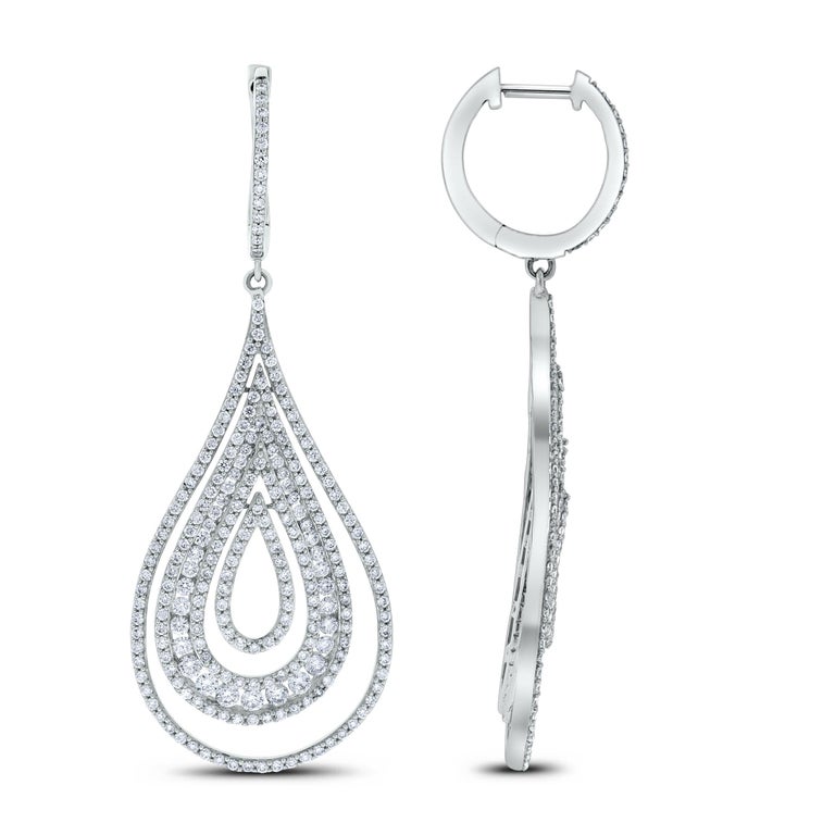Beauvince Pear Drop Dangle Diamond Earrings in White Gold For Sale at ...