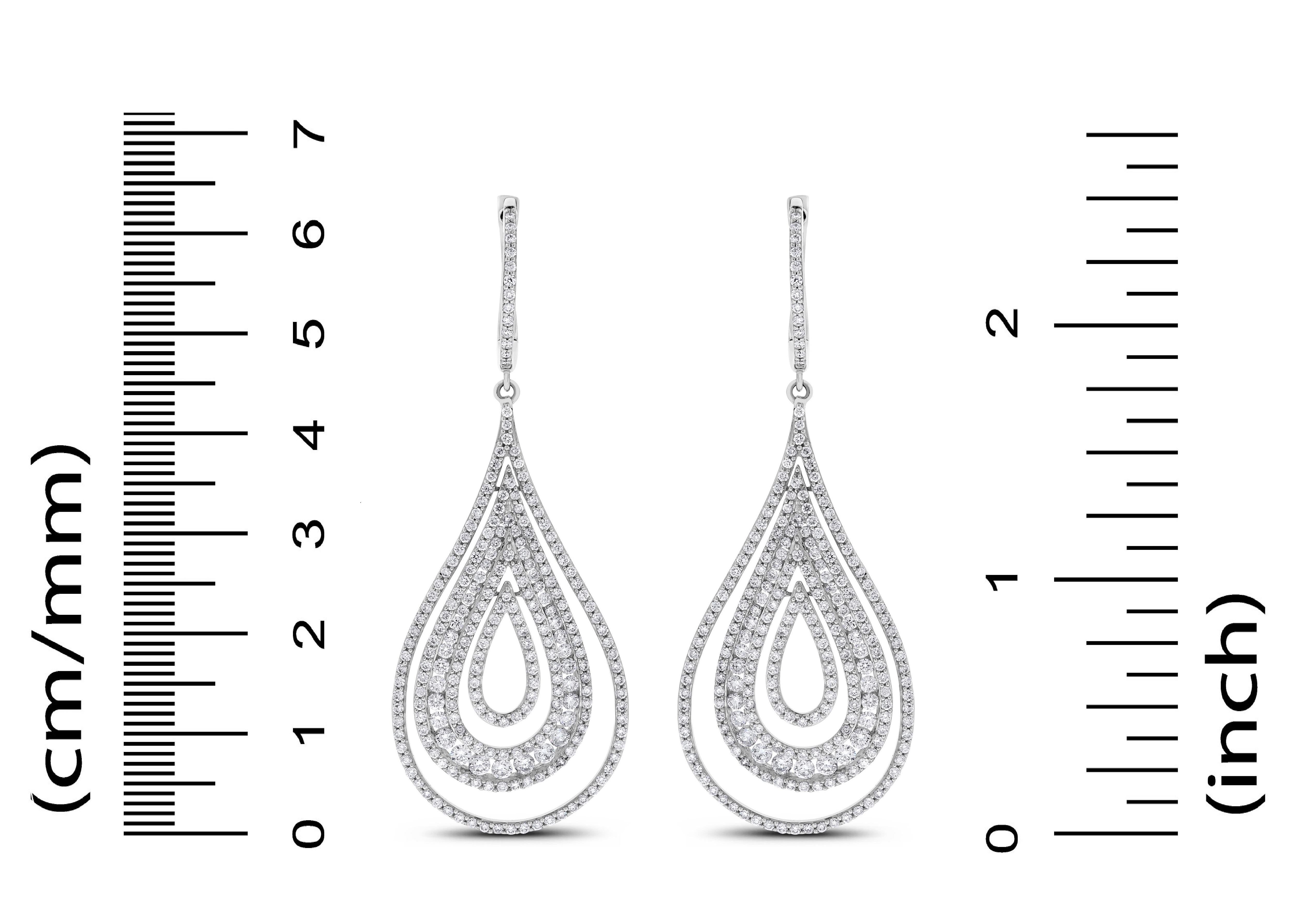 Round Cut Beauvince Pear Drop Dangle Diamond Earrings in White Gold For Sale