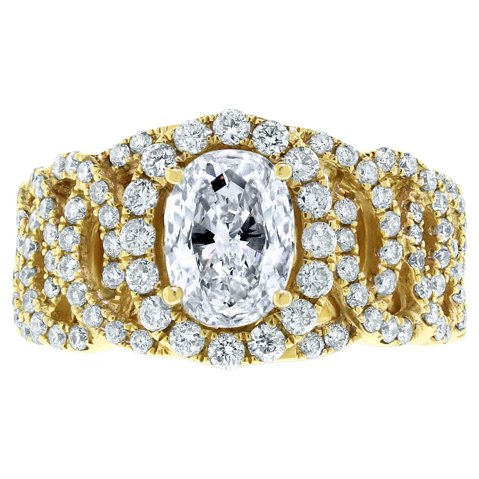 Beauvince Ripples Engagement Ring, '1.05 Ct Oval KSI2 EGLUSA Diamond' in Gold For Sale