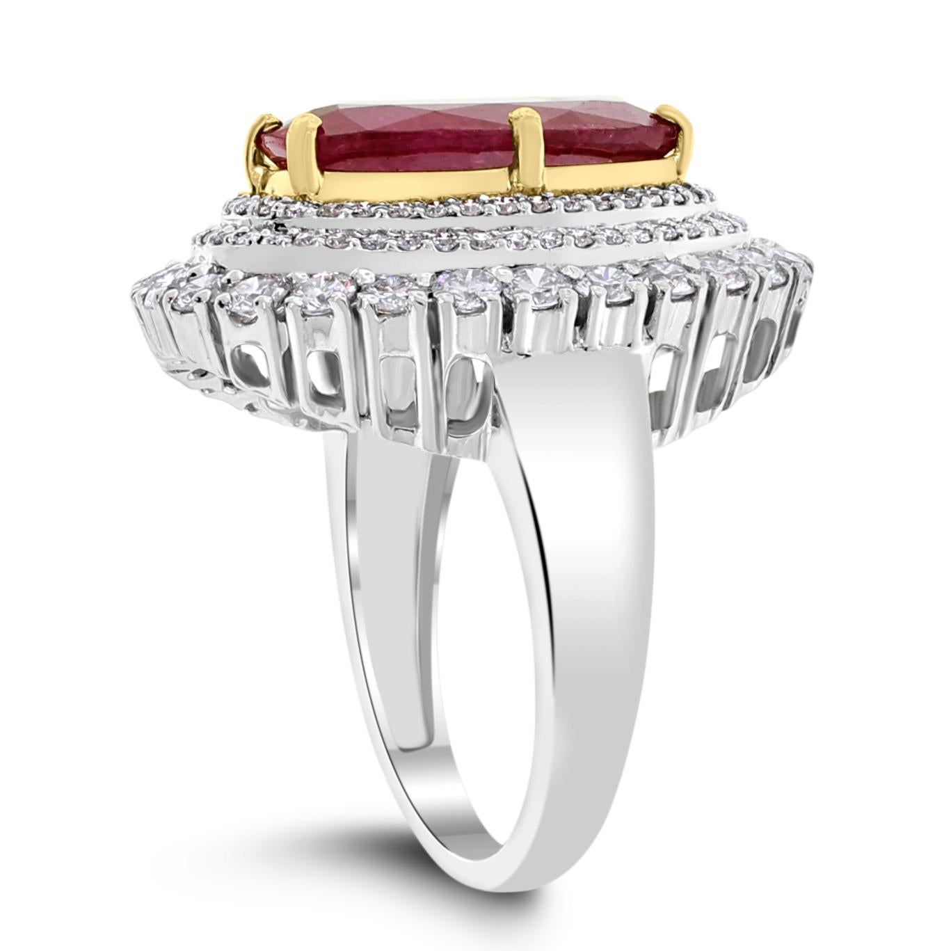 Contemporary Beauvince Rita Ring (5.83 cts Ruby & Diamonds) in Gold For Sale