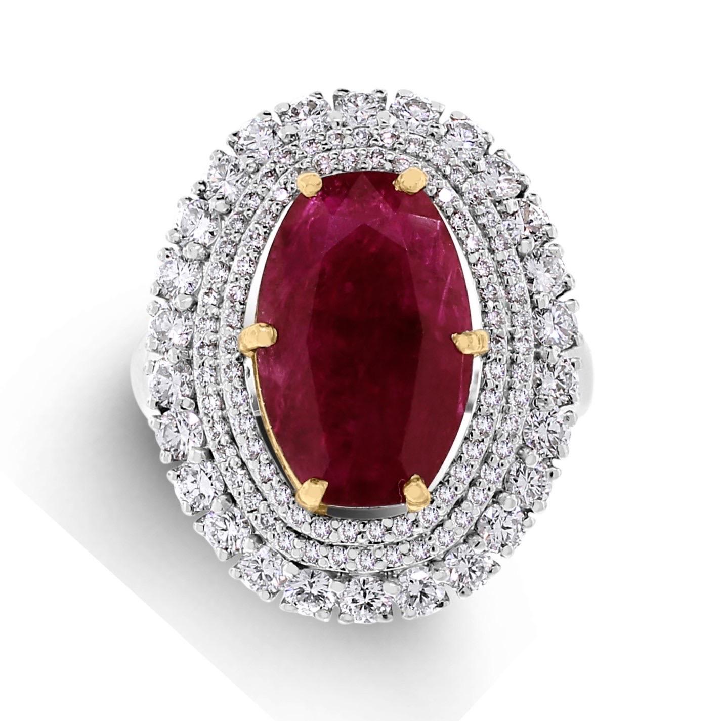 Oval Cut Beauvince Rita Ring (5.83 cts Ruby & Diamonds) in Gold For Sale
