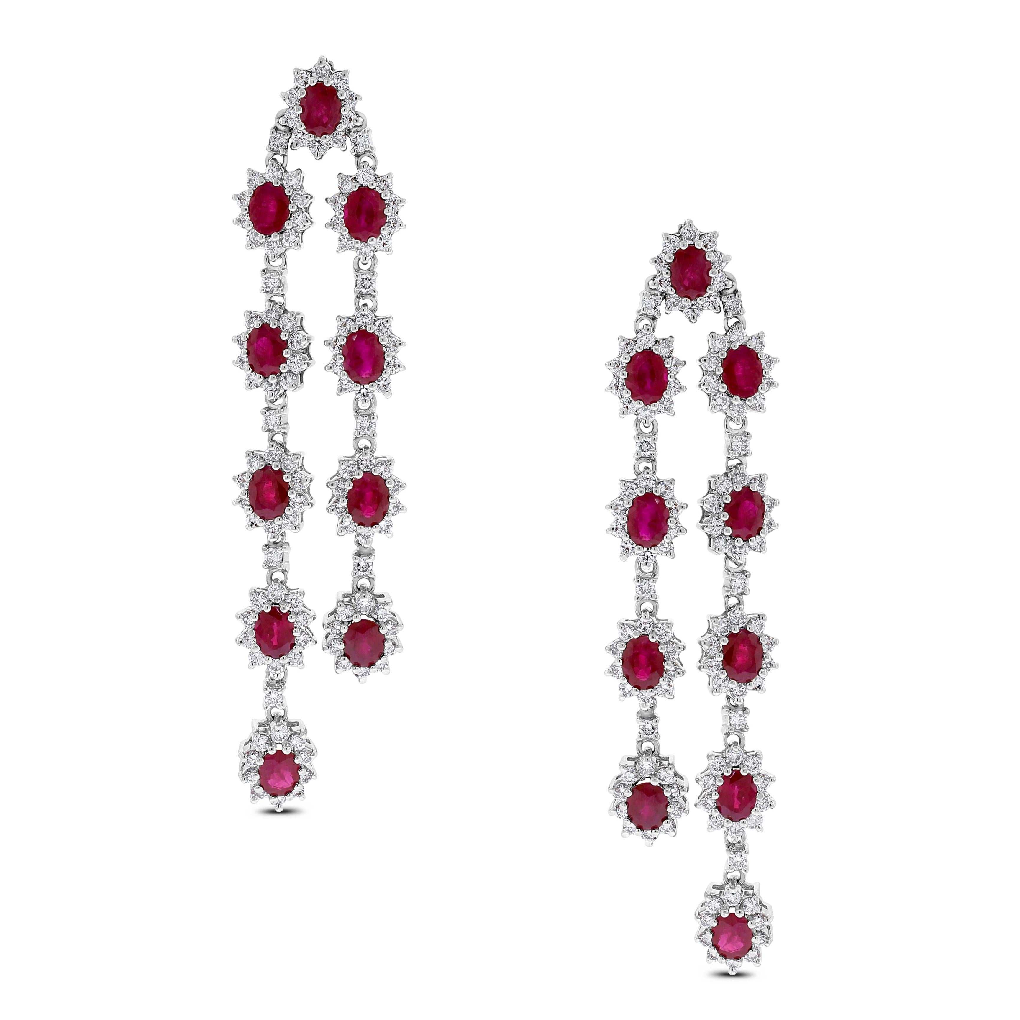 Contemporary Beauvince Rosemary Ruby Earrings (14.23 ct Rubies & Diamonds) in White Gold For Sale
