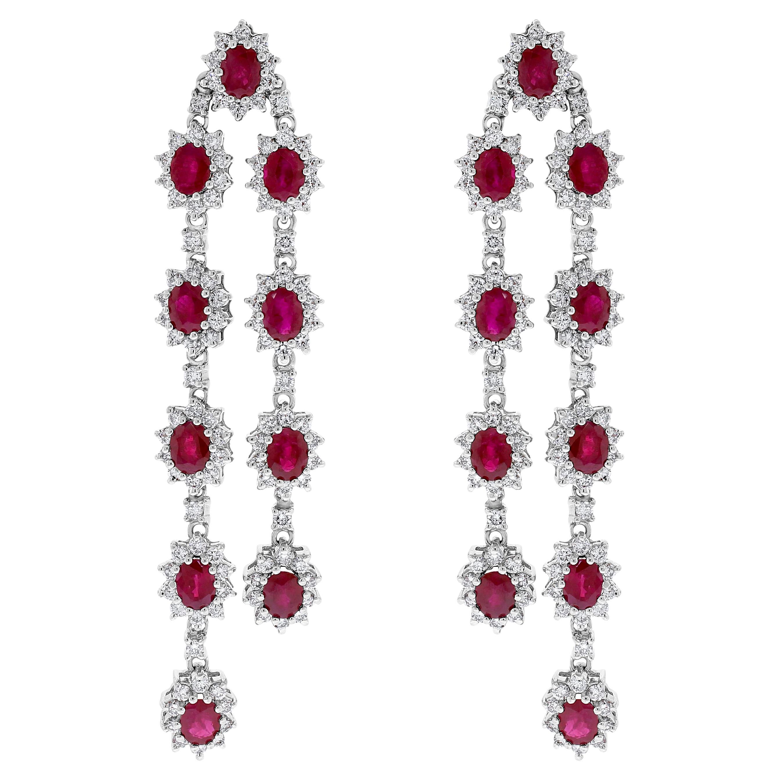 Beauvince Rosemary Ruby Earrings (14.23 ct Rubies & Diamonds) in White Gold