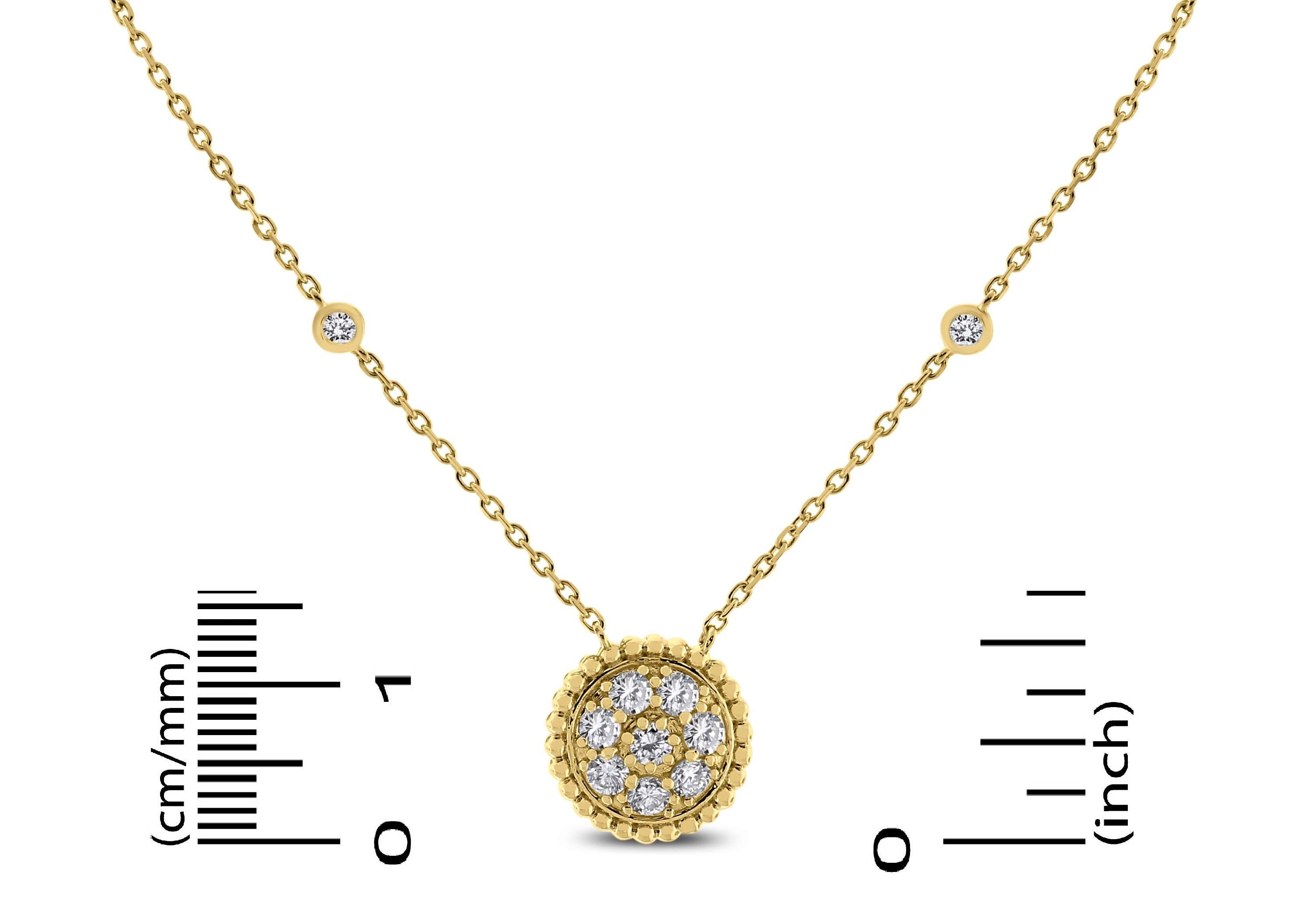 Contemporary Beauvince Round Diamond Pendant Necklace in Yellow Gold For Sale