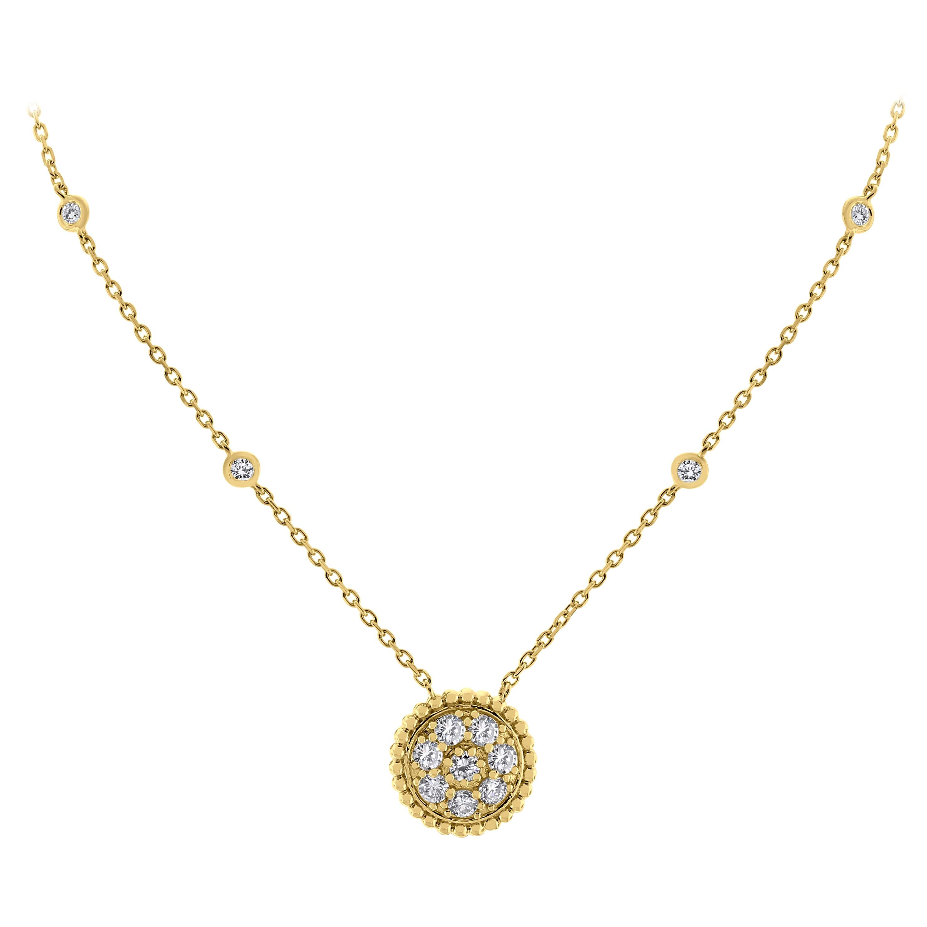 Beauvince Round Diamond Pendant Necklace in Yellow Gold For Sale