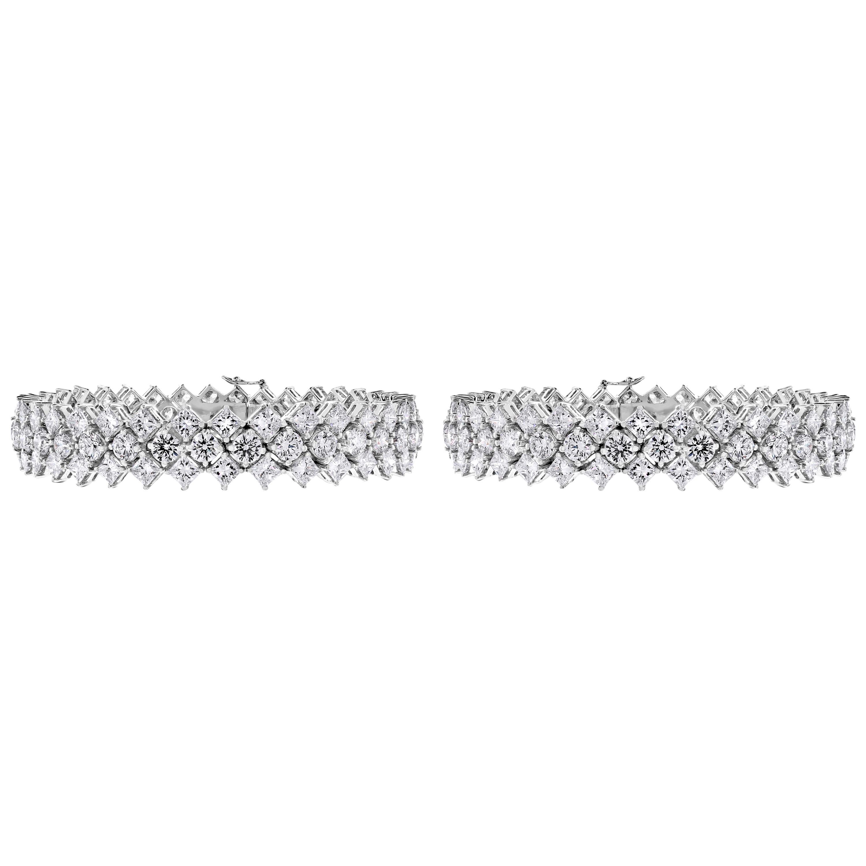 Beauvince Round & Princess Cut Diamond Statement Bangles Set in 18K White Gold