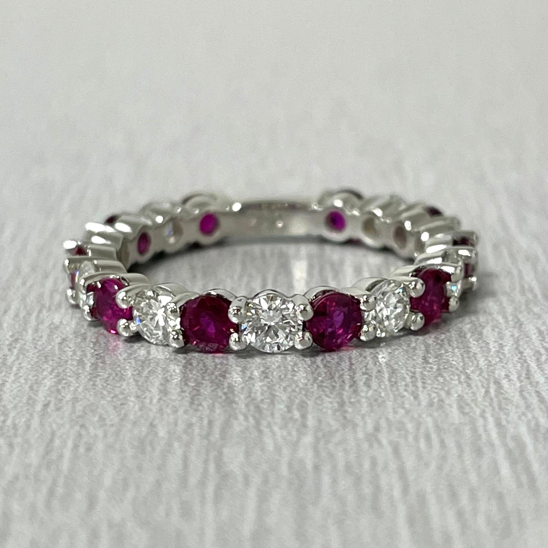 Contemporary Beauvince Ruby & Diamond Almost Eternity Band '2.34ct Gemstones' in Platinum