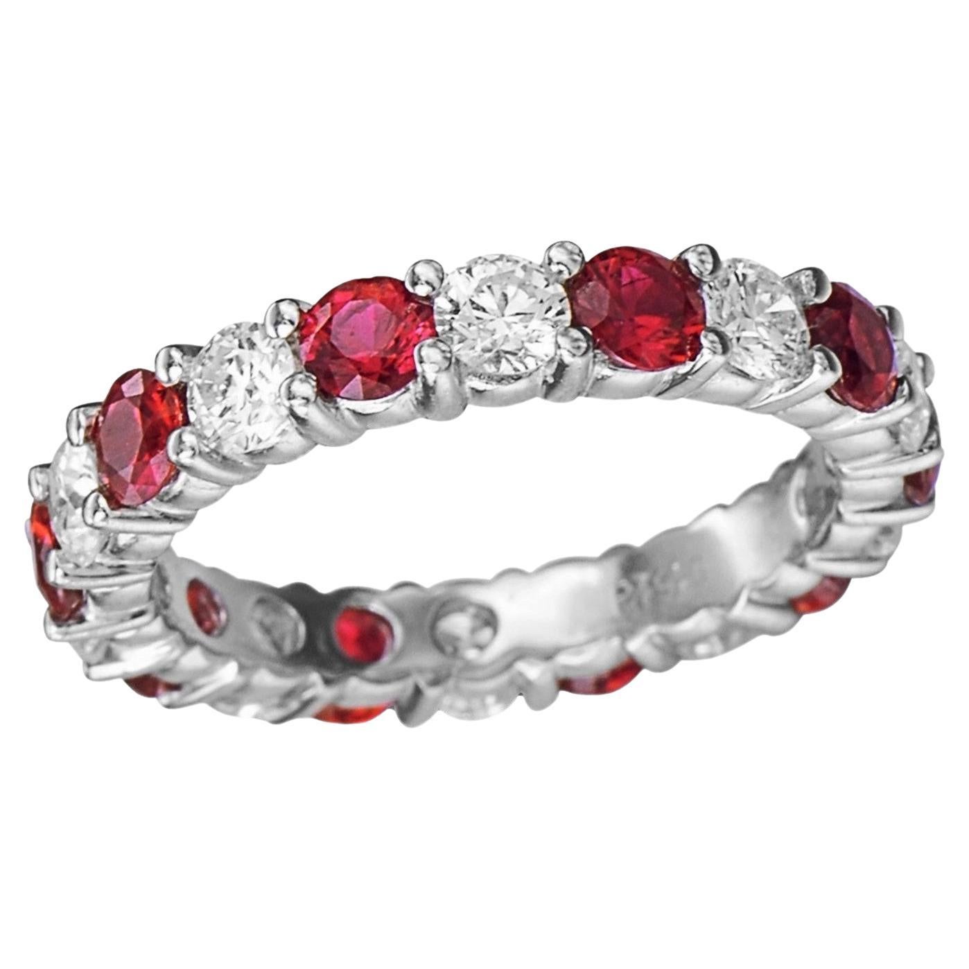 Beauvince Ruby & Diamond Almost Eternity Band '2.34ct Gemstones' in Platinum