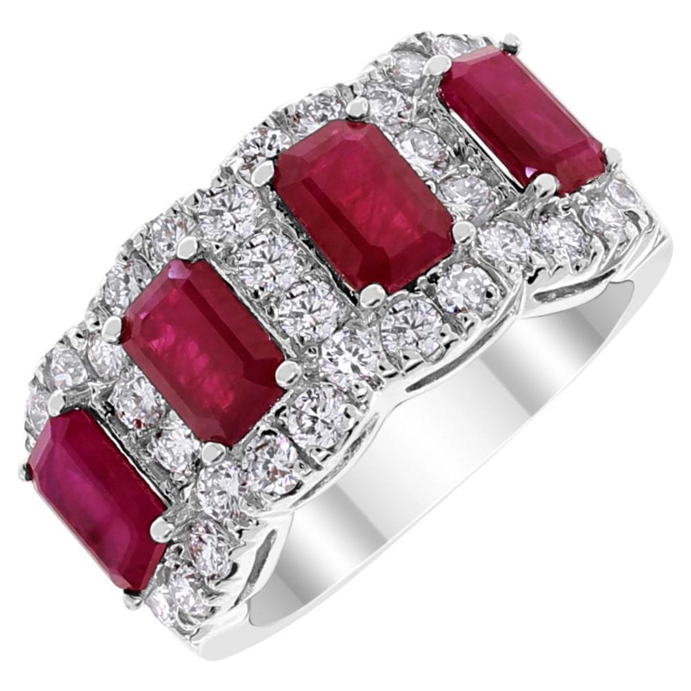 Beauvince Ruby Halo Cigar Band (4.28 ct Diamonds & Rubies) in White Gold