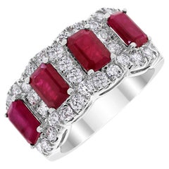Beauvince Rubin Halo Zigarrenring (4,28 Karat Diamanten & Rubine) aus Weißgold