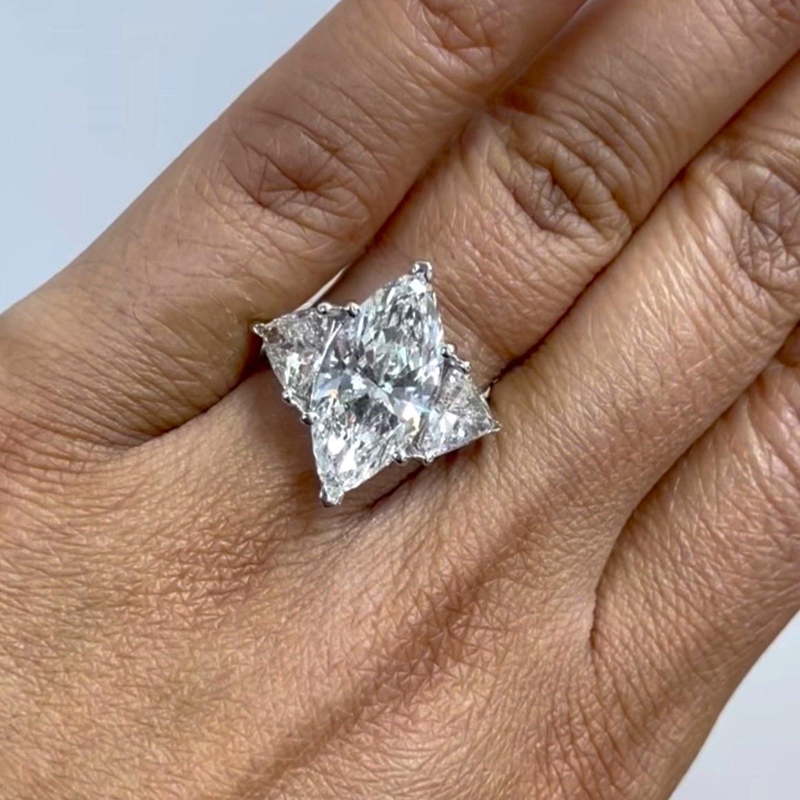 The Rumi ring is a exquisite jewel with a 5 carat Marquise which measures like at 7 - 8 carat solitaire and faces up like a H color diamond. Bright, lustrous and full of fire, this ring is showstopper and a marquise lovers dream.

Center Diamond
