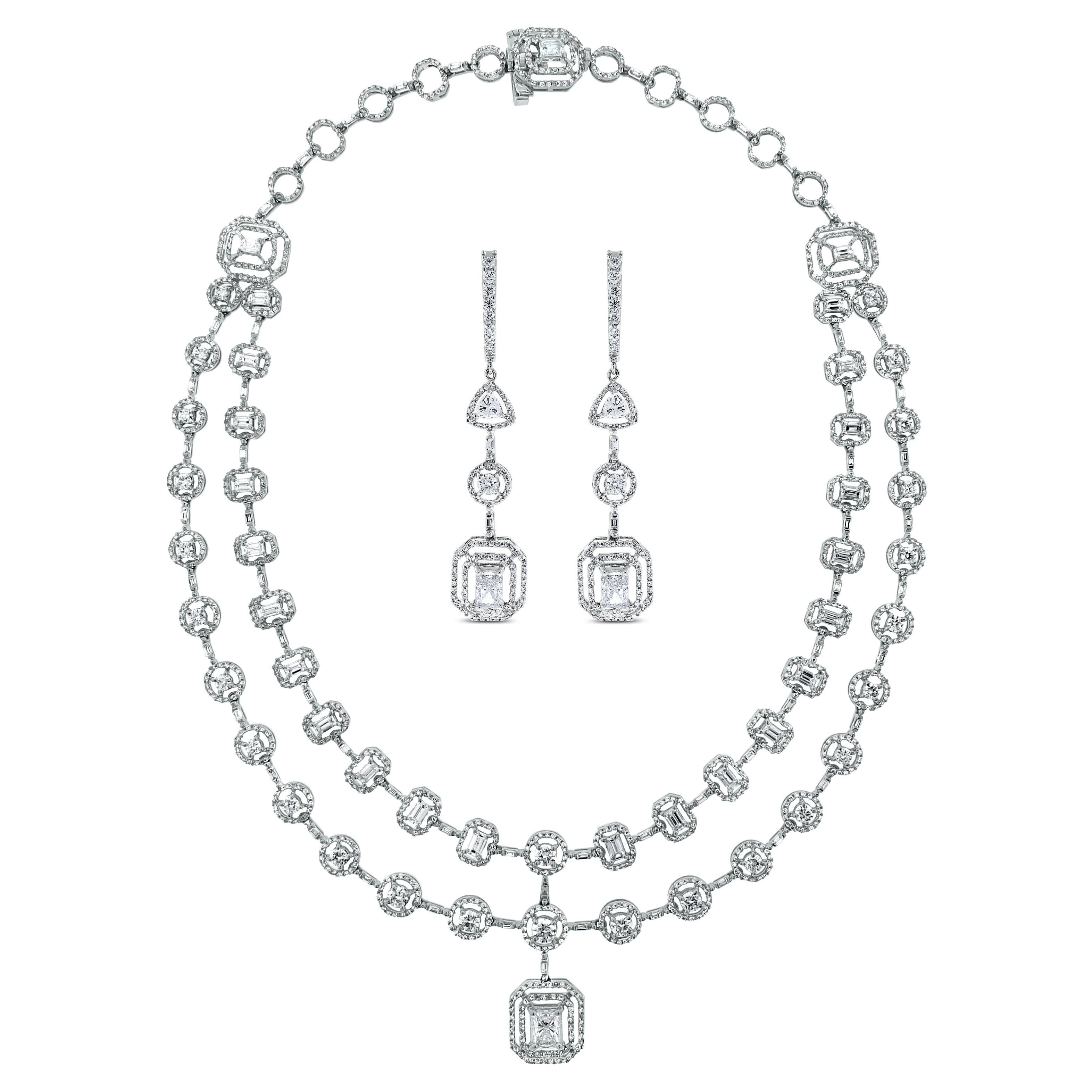 Beauvince Collier solitaire à plusieurs rangs en or blanc avec halo de diamants et diamants Neuf - En vente à New York, NY