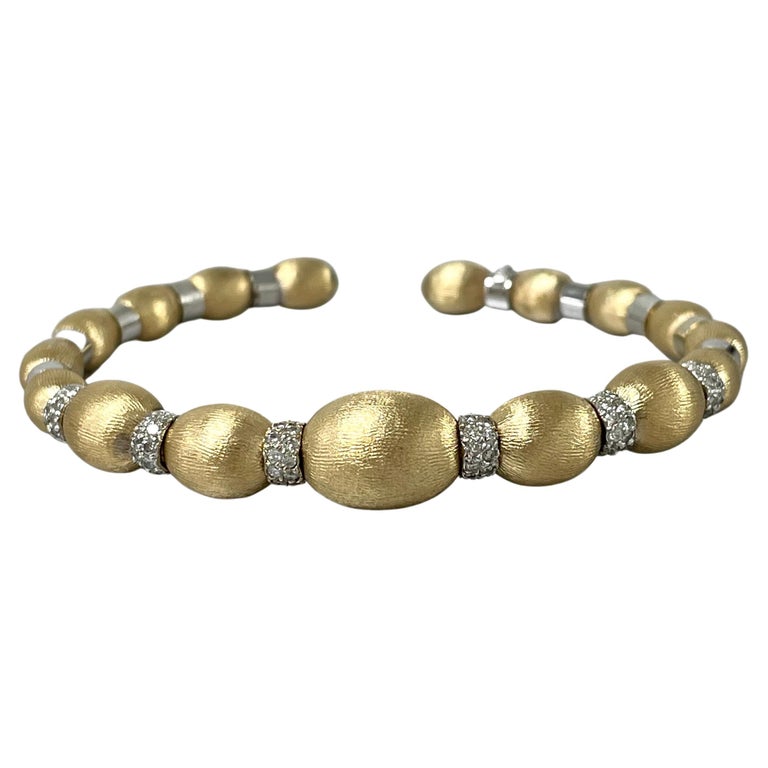 Beauvince Satin Gold Cuff Bangle '0.75ct Diamonds' in Yellow Gold For Sale at 1stDibs