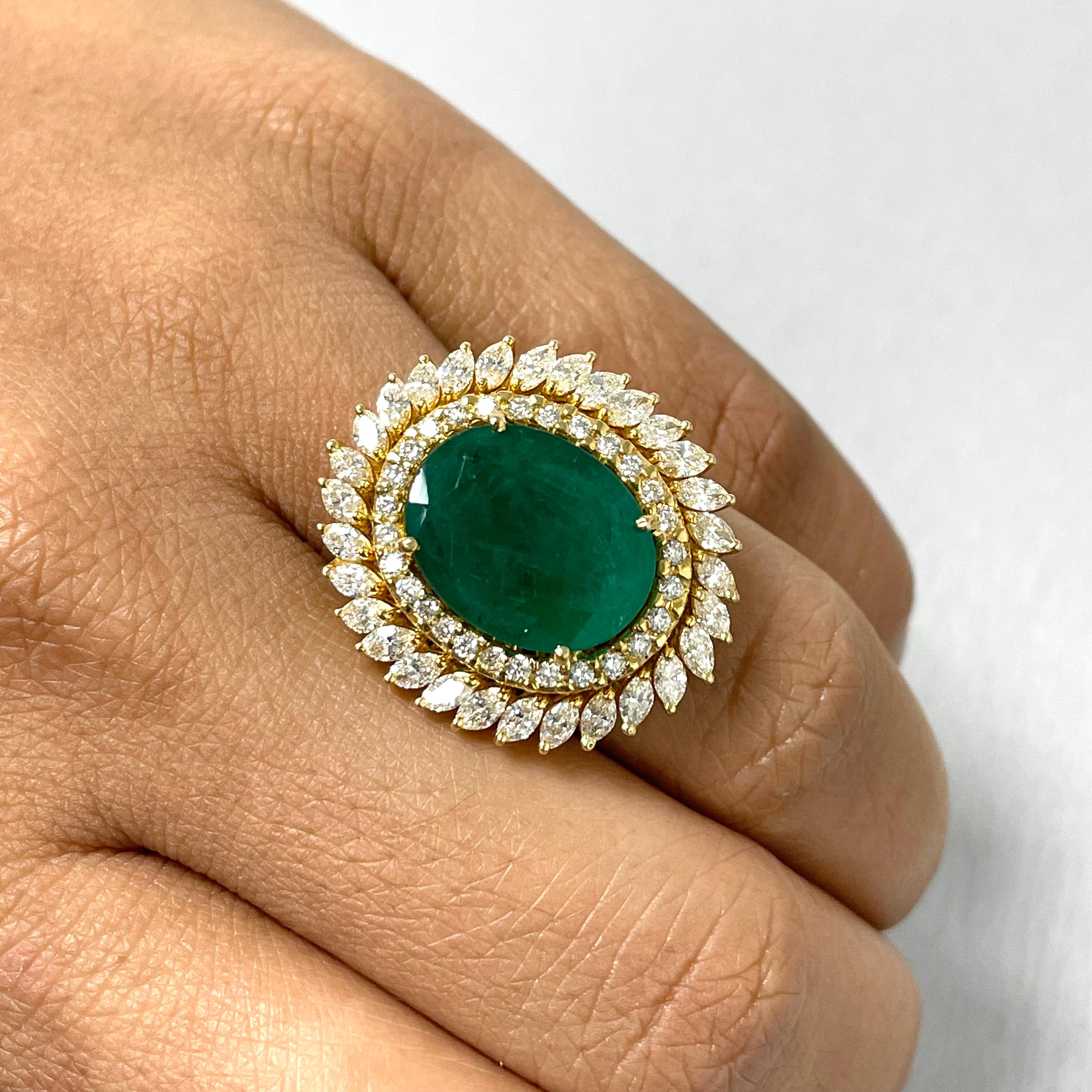 Oval Cut Beauvince Shanaya Emerald & Diamond Cocktail Ring '8.40 ct Emerald' in Gold