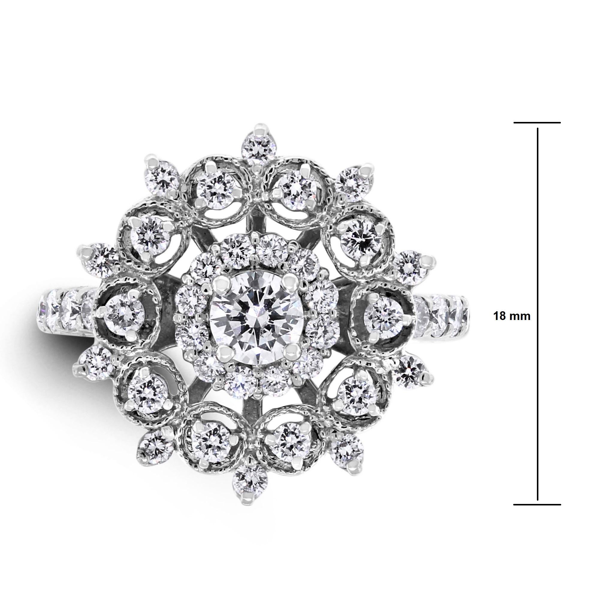 Round Cut Beauvince Snowflakes 1.26 ct Diamond Ring in White Gold