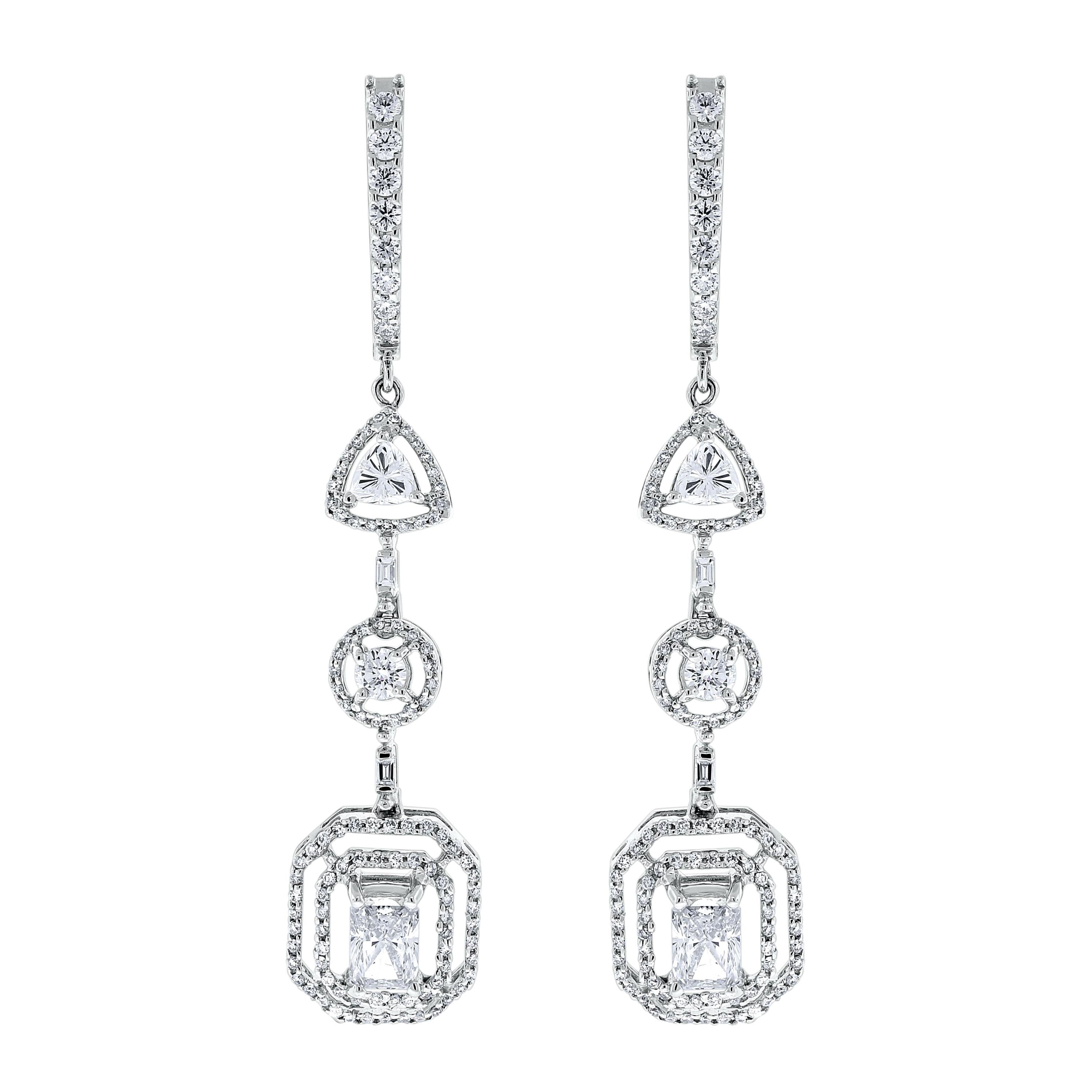 Beauvince Solitaire Diamond Halo Dangle Earrings in White Gold
