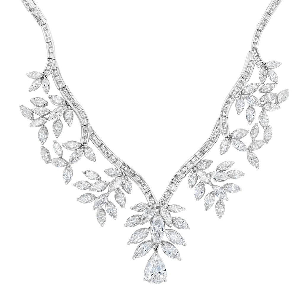 Beauvince Collar de Diamantes en Racimo de Primavera (25,08 ct Diamantes) en Oro Blanco en venta