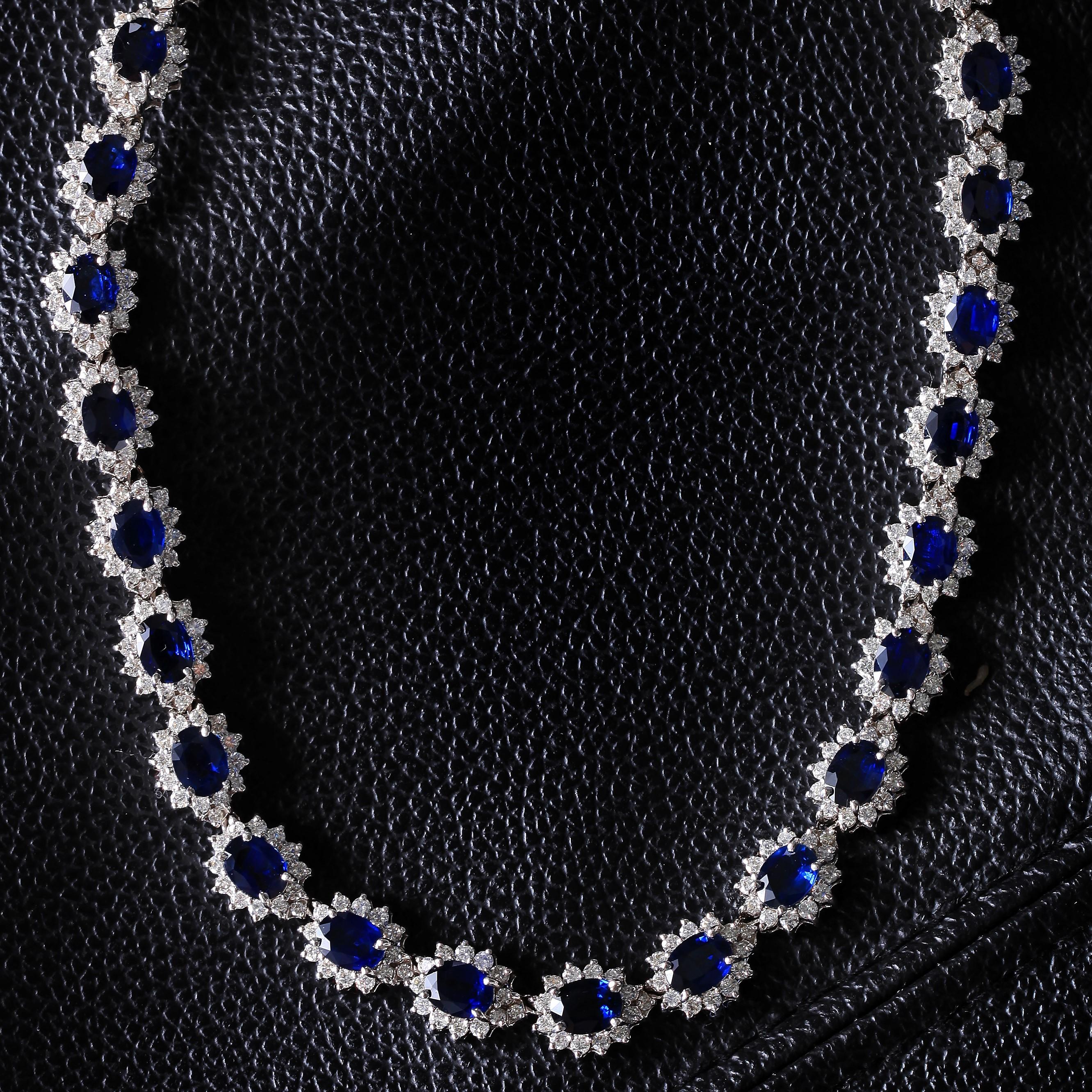 Contemporary Beauvince Starry Night Necklace (59.08 ct Sapphires & Diamonds) in White Gold For Sale