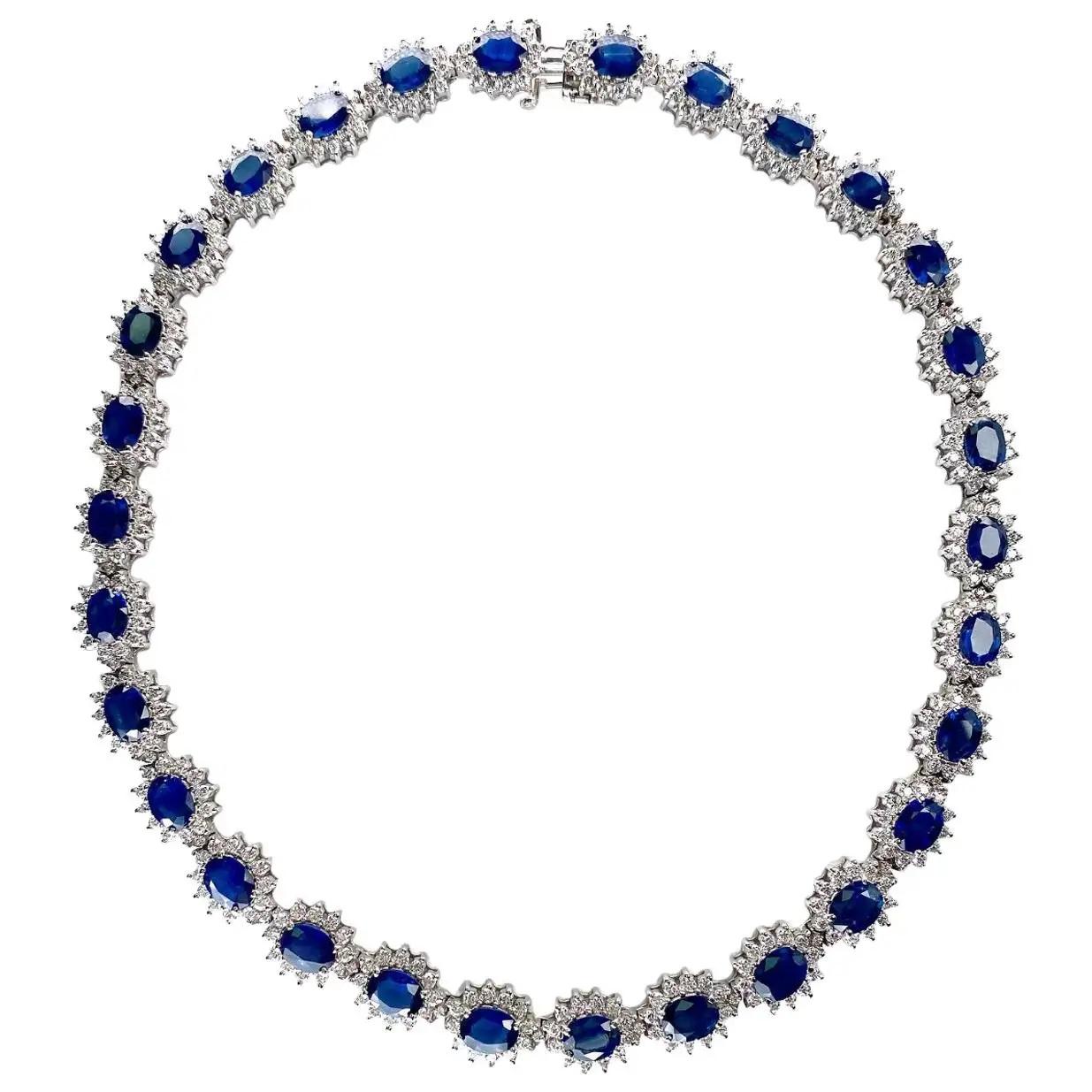 Beauvince Starry Night Necklace (59.08 ct Sapphires & Diamonds) in White Gold In New Condition For Sale In New York, NY
