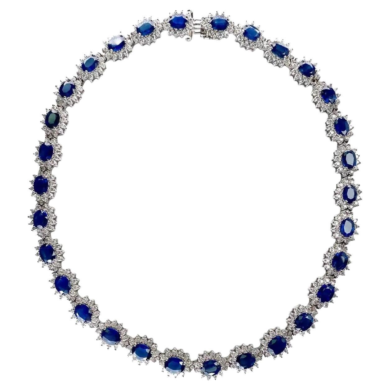 Beauvince Starry Night Necklace (59.08 ct Sapphires & Diamonds) in White Gold For Sale