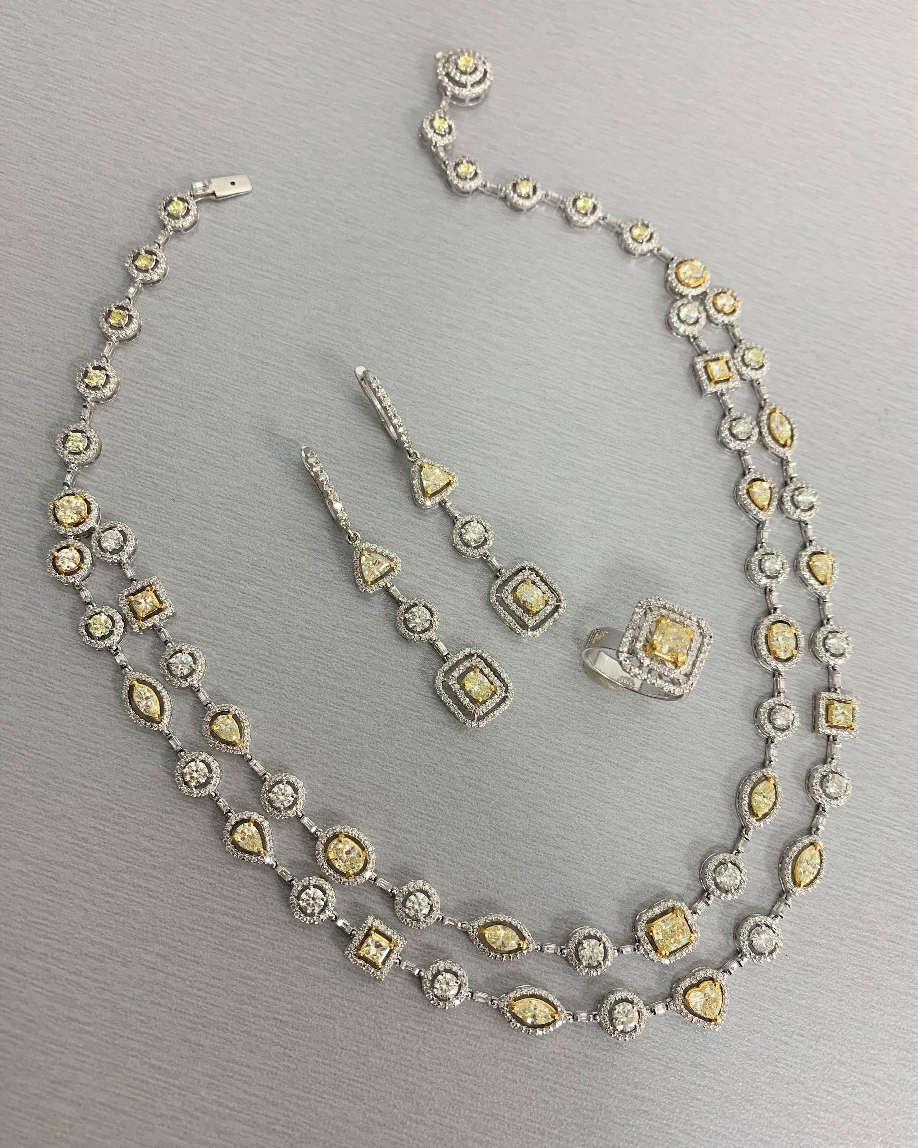 Contemporary Beauvince Yellow and White Diamond Multi-Strand Necklace in White Gold For Sale