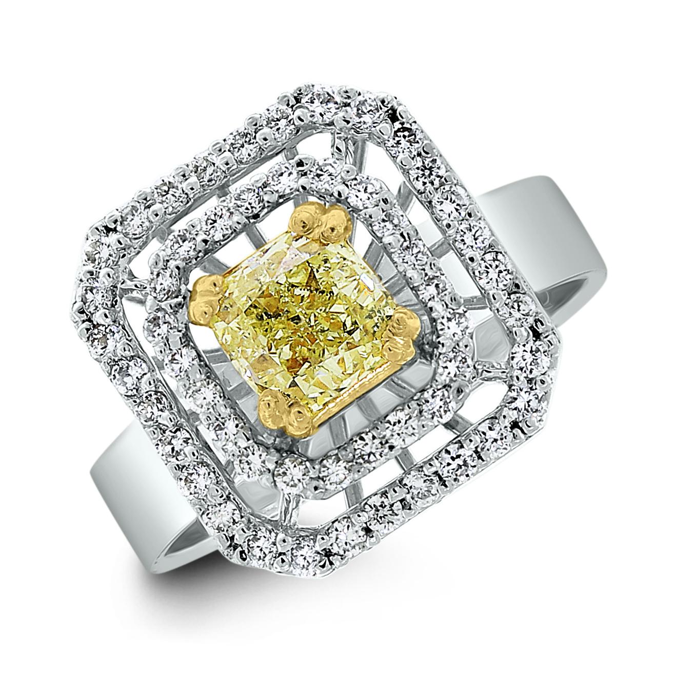 Mehrreihige Halskette von Beauvince aus Weißgold mit gelben und weißen Diamanten im Angebot 2