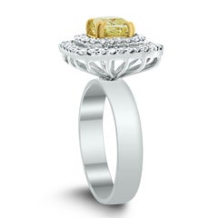 Beauvince Bague solitaire coussin jaune et halo de diamants blancs en or blanc