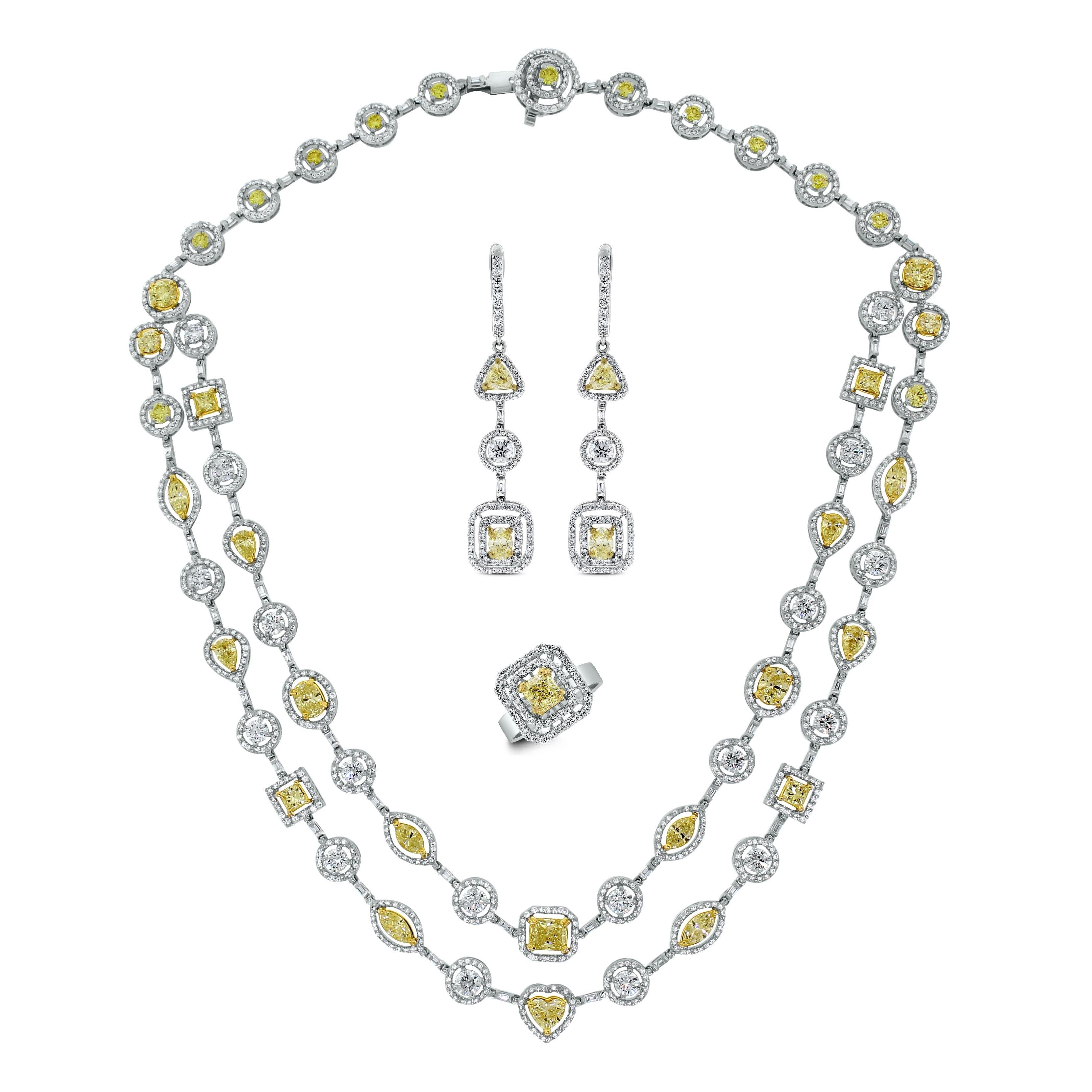 Beauvince Gelber Solitär im Kissenschliff und weißer Diamant Halo Ring aus Weißgold für Damen oder Herren im Angebot