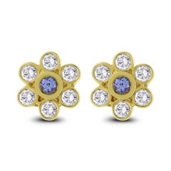 Beauvince Tanzanite & Diamond Ear Flowers in Yellow Gold