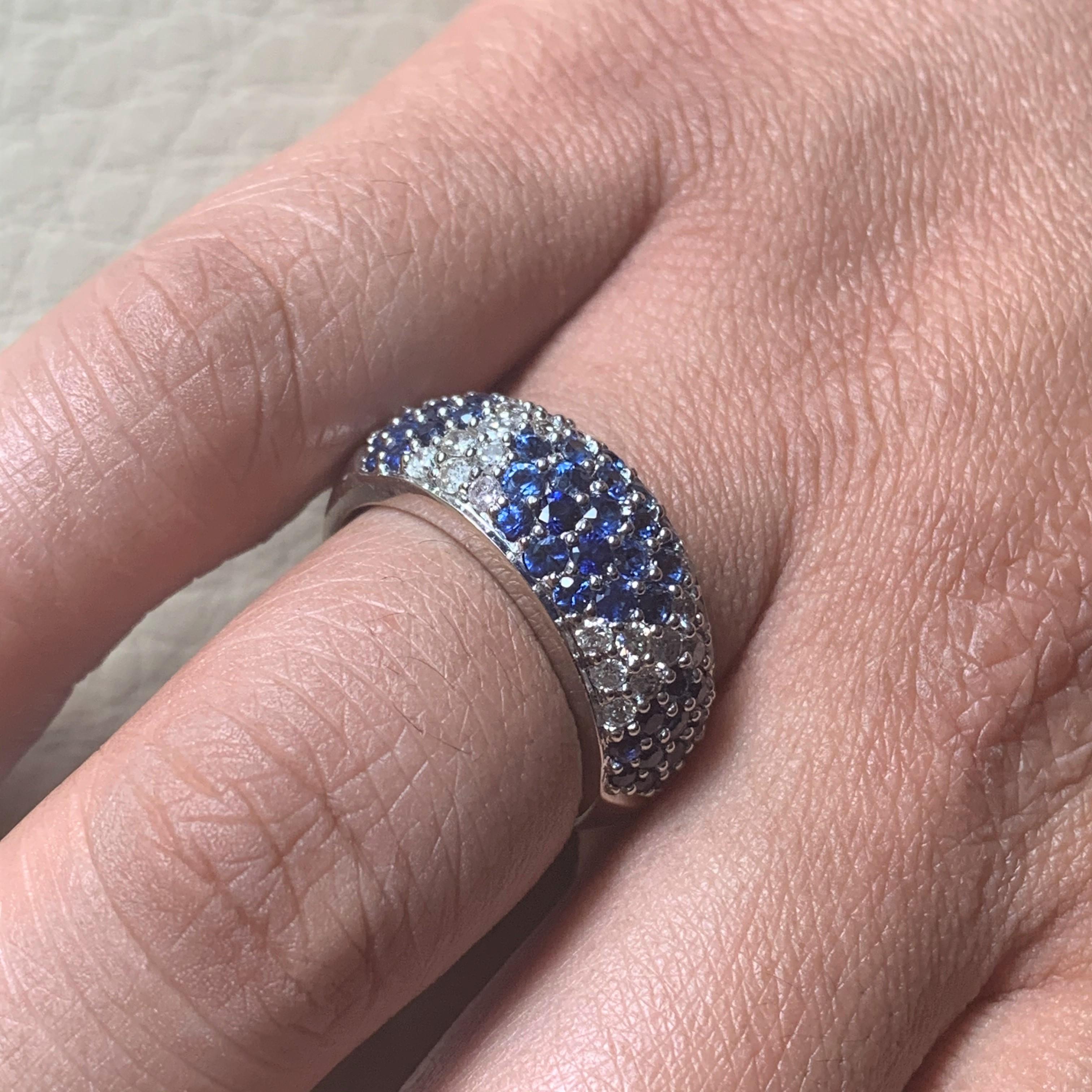 Contemporary Beauvince Tapestry Sapphire and Diamond Band in White Gold For Sale