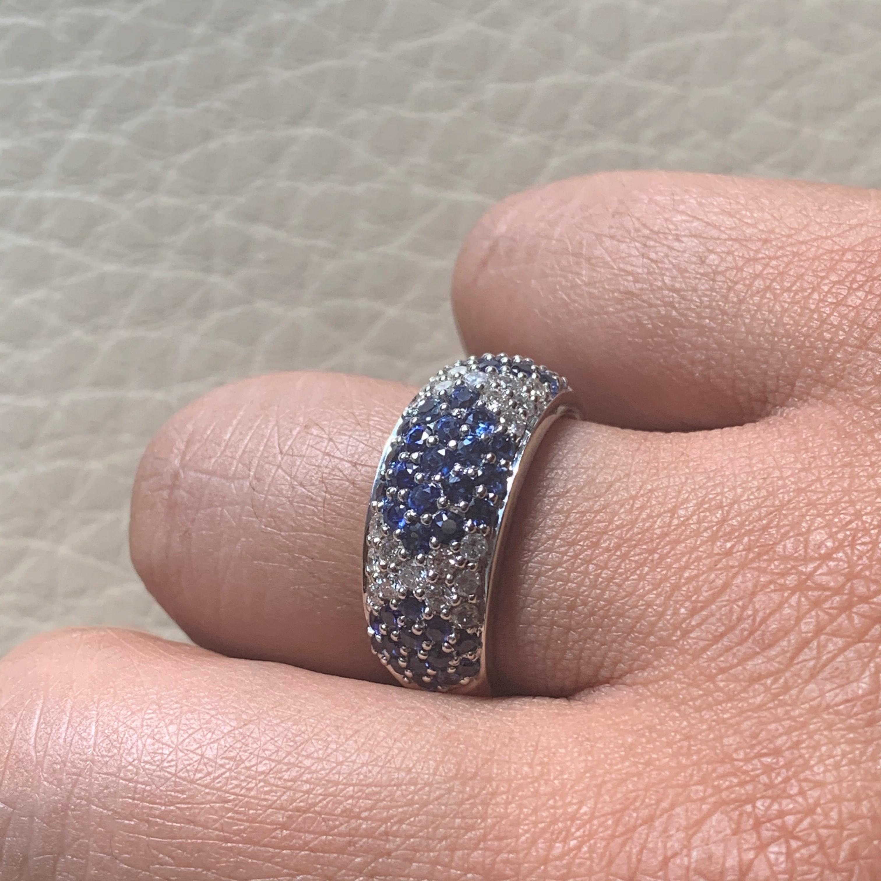 Round Cut Beauvince Tapestry Sapphire and Diamond Band in White Gold For Sale