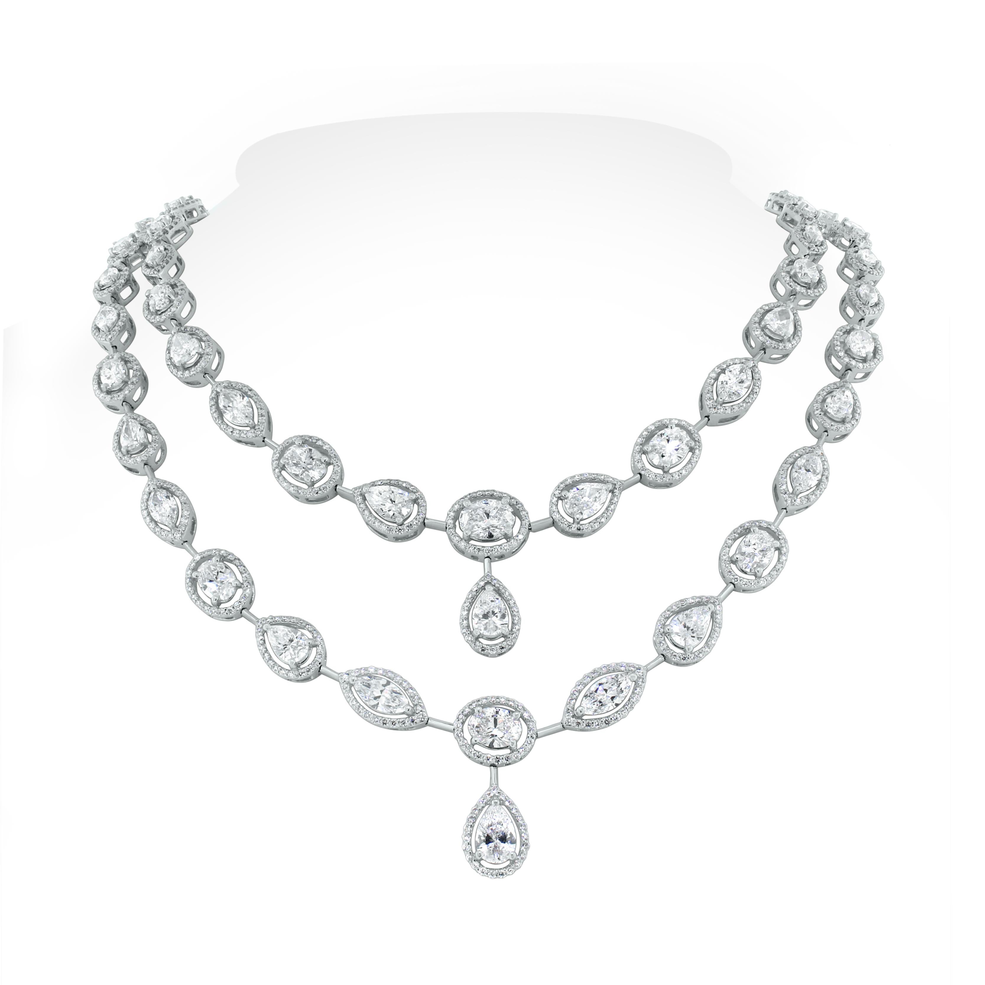 Pear Cut Beauvince Tara Necklace and Earrings Suite in White Gold For Sale