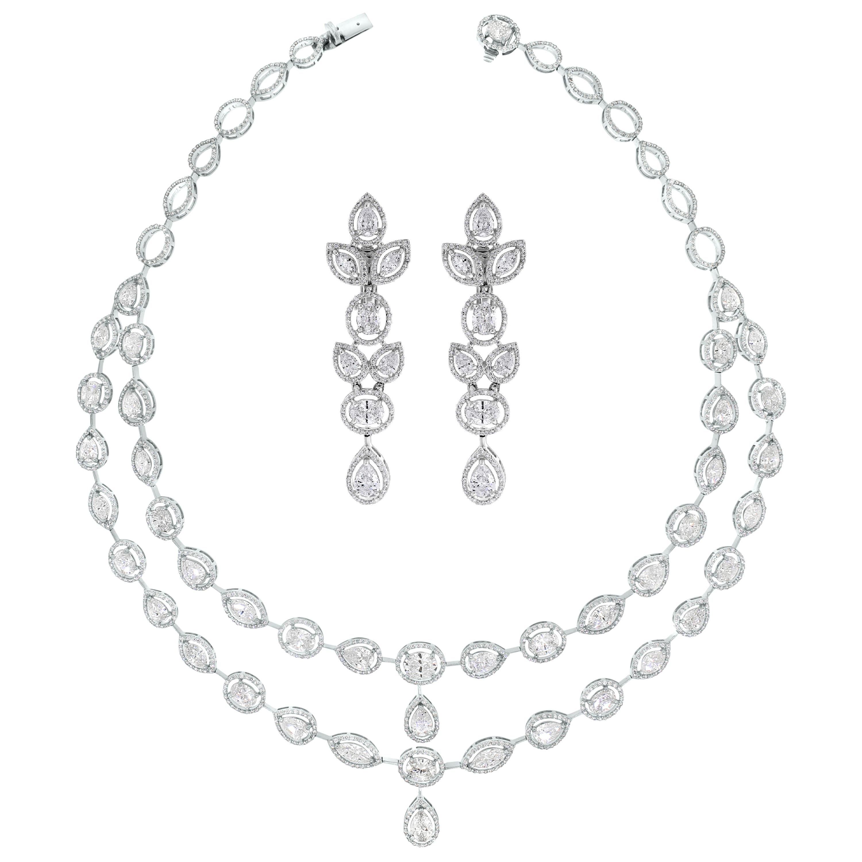 Beauvince Tara Necklace and Earrings Suite in White Gold For Sale