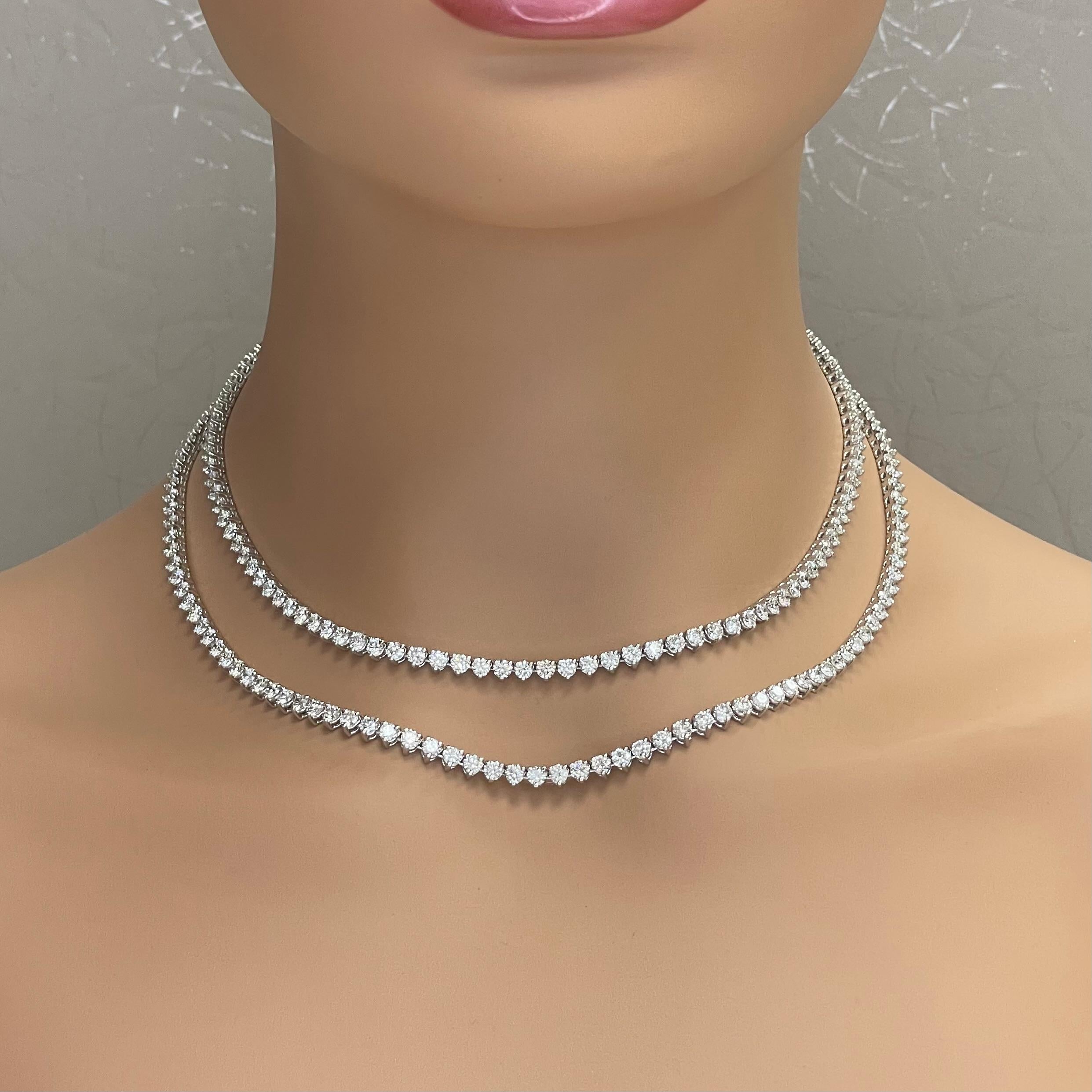 A classic and elegant everyday or occasional wear with same size diamonds all around, this Tennis Necklace is a timeless and versatile piece of jewelry. All our necklaces have two locks for added security.

Versatile and adaptable, this necklace can