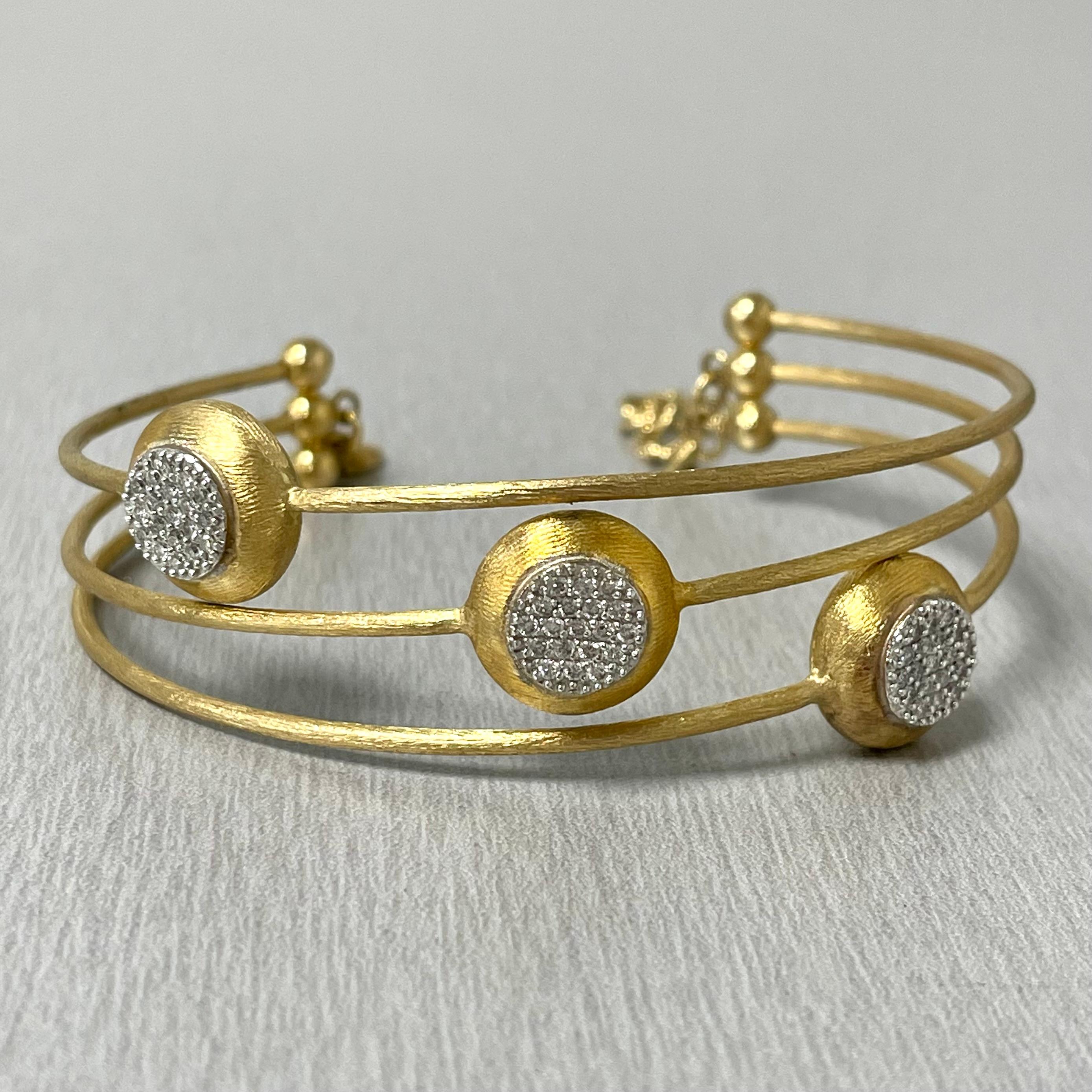 Contemporary Beauvince Trinity Satin Diamond Bangle '0.43ct Diamonds' in Yellow Gold For Sale