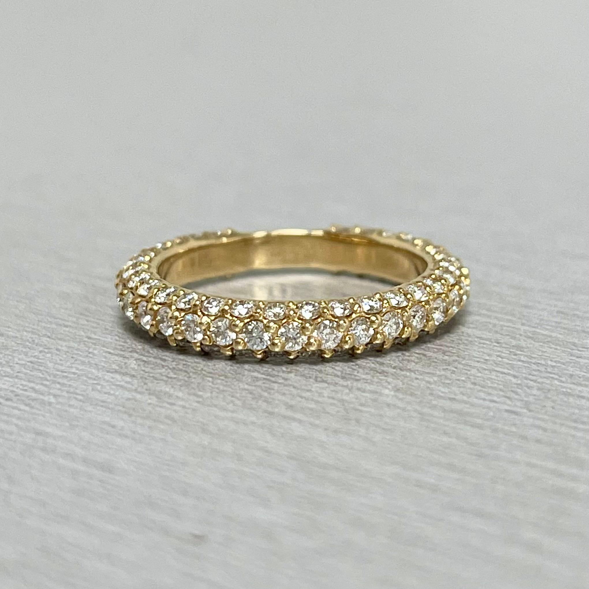 Women's or Men's Beauvince Triple Row Almost Eternity Pave Ring '1.03 Ct Diamonds' in Yellow Gold For Sale