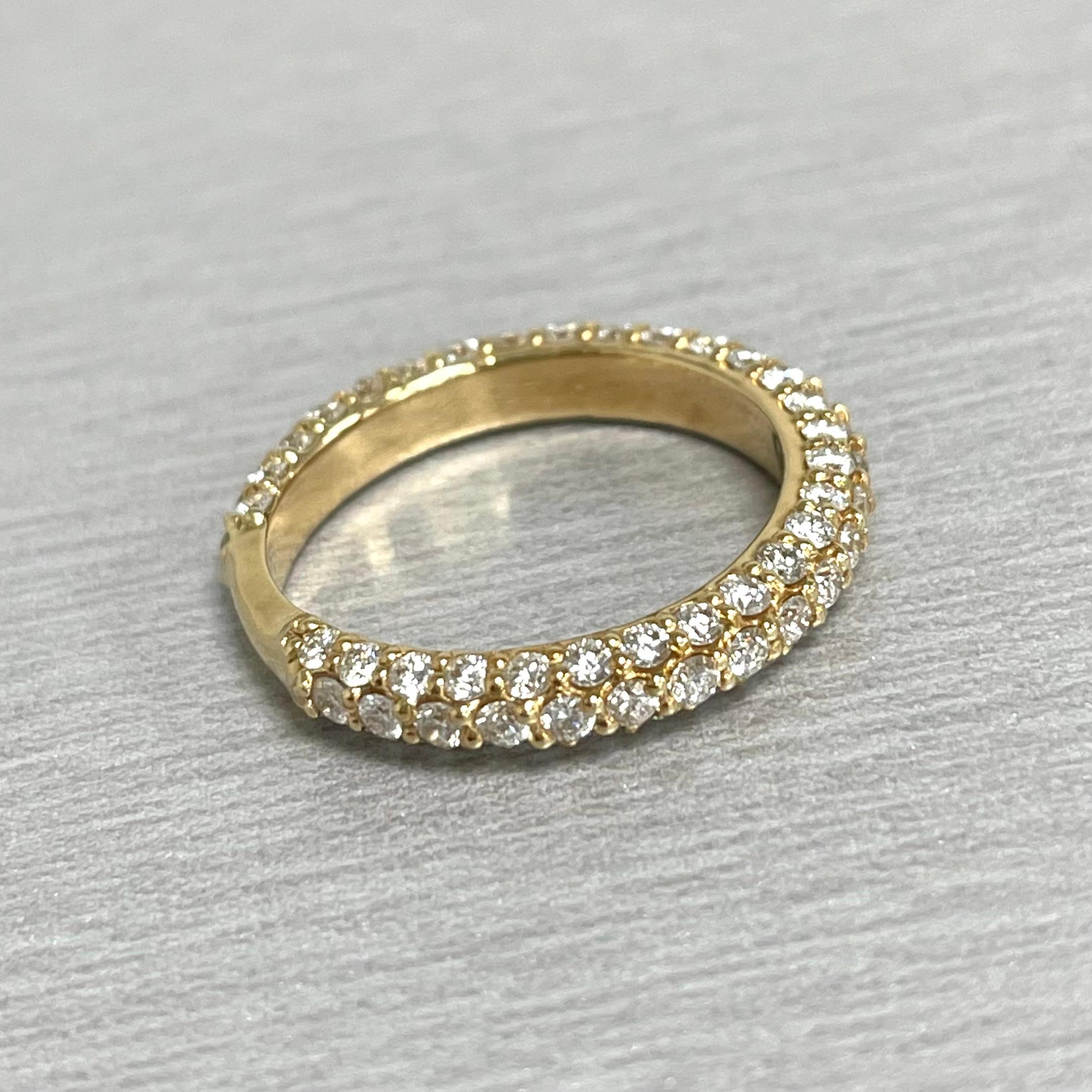 Beauvince Triple Row Almost Eternity Pave Ring '1.03 Ct Diamonds' in Yellow Gold For Sale 1