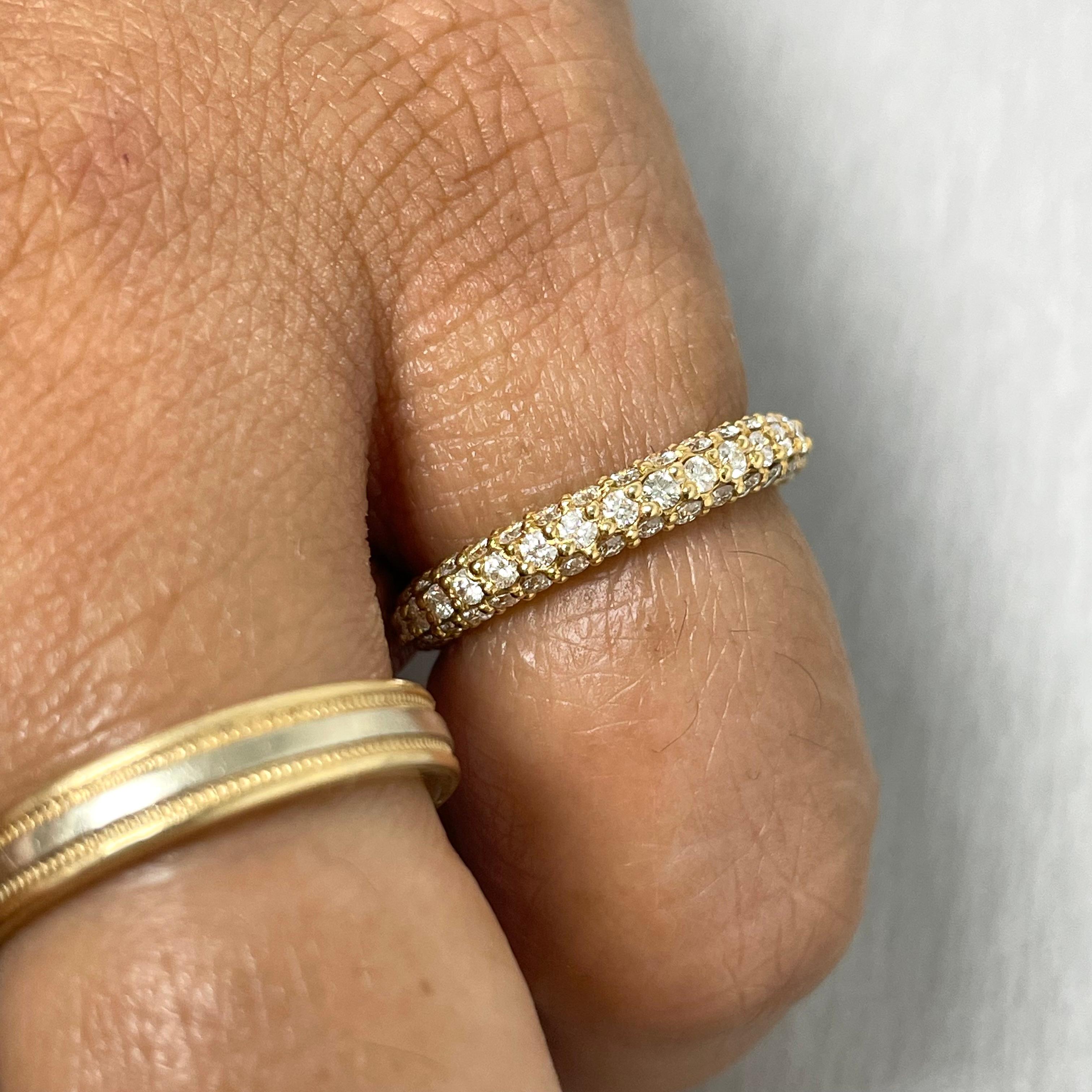Round Cut Beauvince Triple Row Almost Eternity Pave Ring '1.03 Ct Diamonds' in Yellow Gold For Sale
