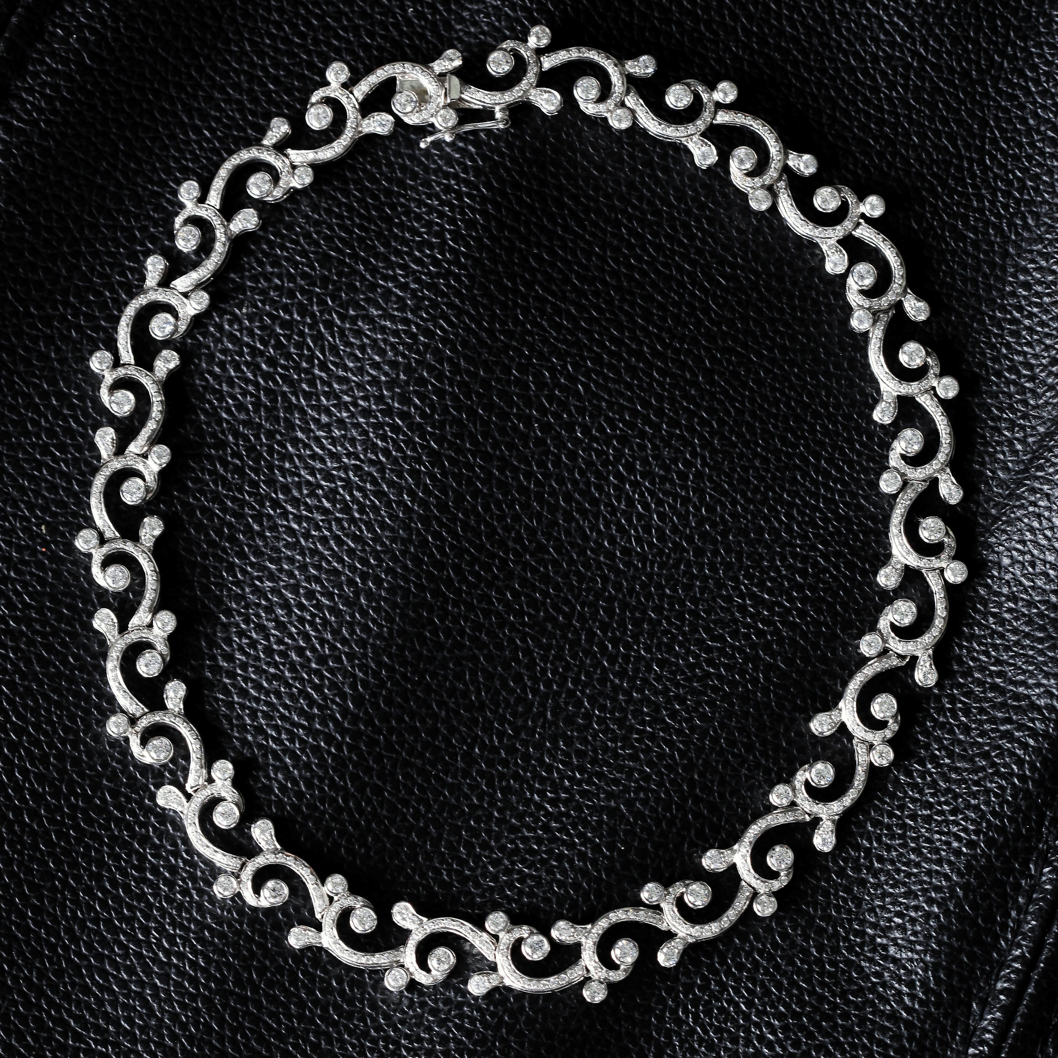 Contemporary Beauvince Waves & Tides Necklace (12.16 ct Diamonds) in White Gold For Sale