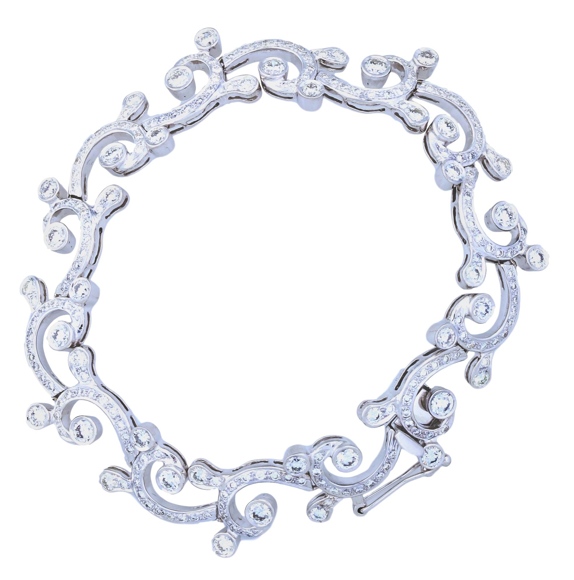 Beauvince Waves & Tides Necklace (12.16 ct Diamonds) in White Gold In New Condition For Sale In New York, NY