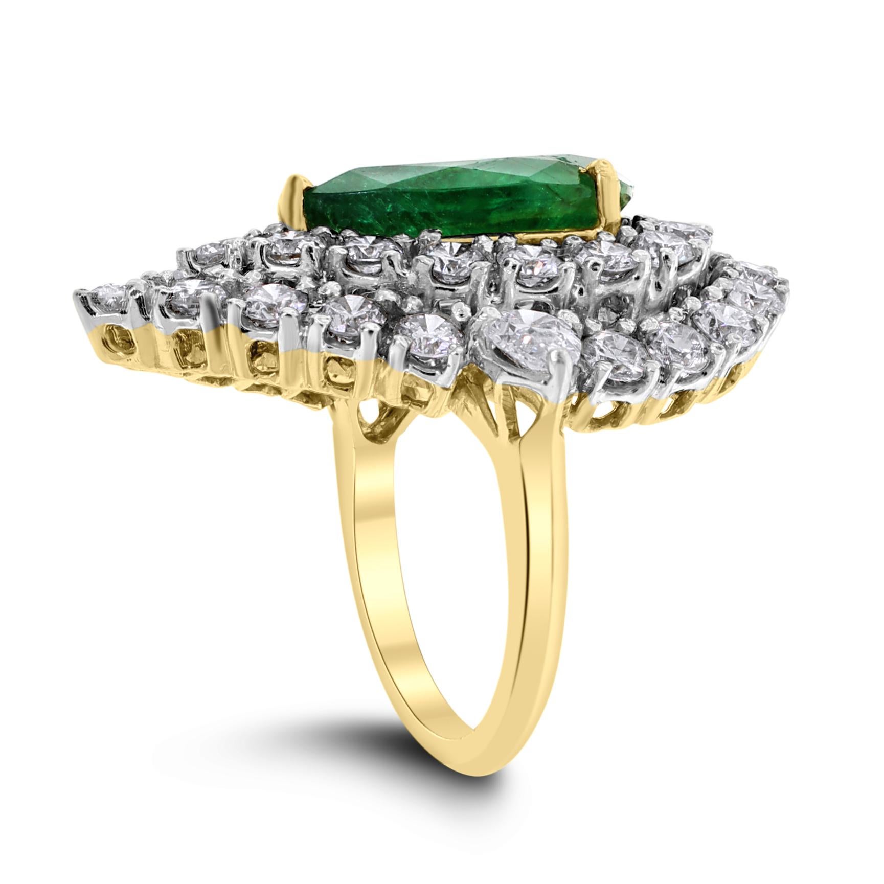 Pear Cut Beauvince Yana Halo Ring (8.96 cts Emerald & Diamonds) in Gold For Sale