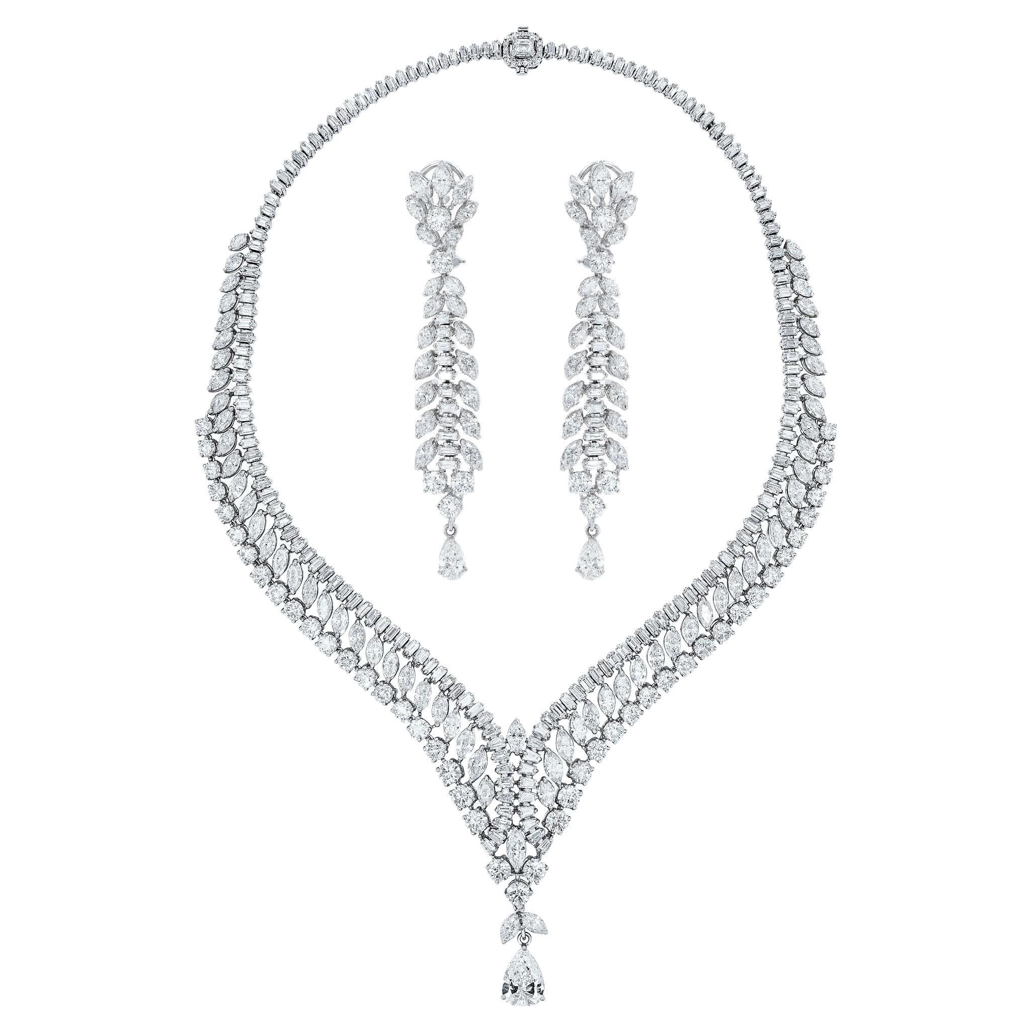 Beauvince Yana Necklace & Earrings Suite (57.99 ct Diamonds) in White Gold