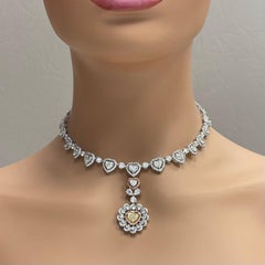 Beauvince Yellow and White Diamond Heart Pendant Necklace in White Gold