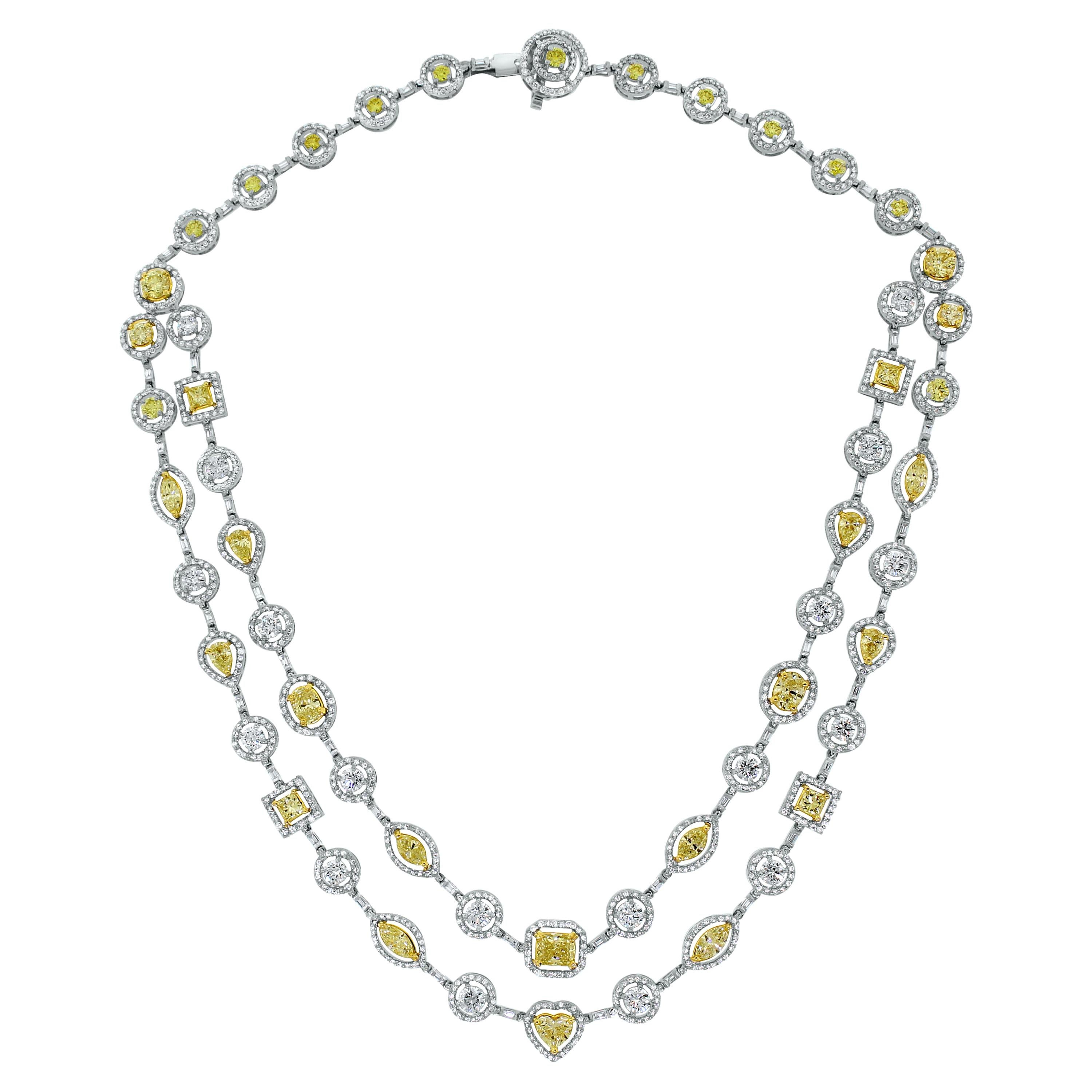 Beauvince Yellow and White Diamond Multi-Strand Necklace in White Gold