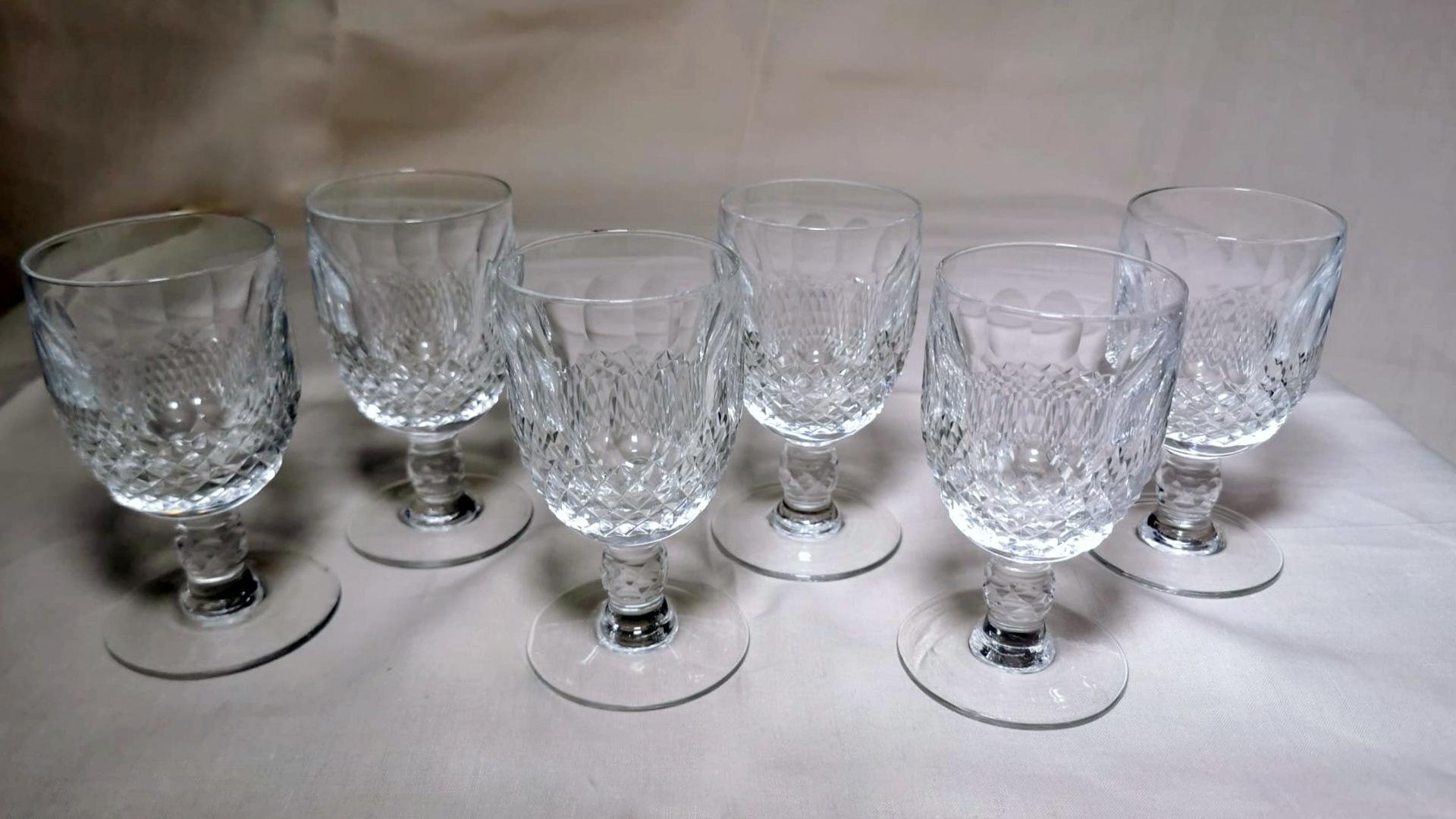 We kindly suggest you read the whole description, because with it we try to give you detailed technical and historical information to guarantee the authenticity of our objects.
Set of 6 French ground crystal liqueur glasses; crystal with a lead
