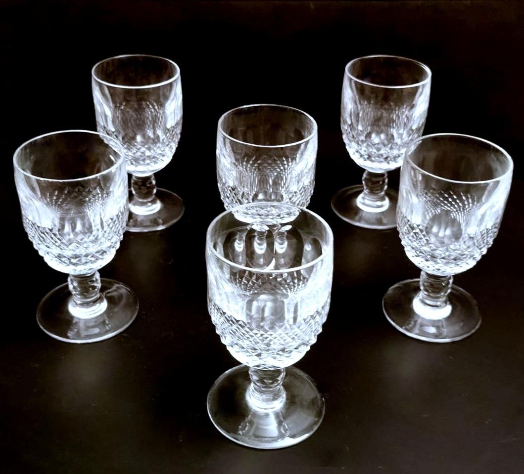 Hand-Crafted Beaux-Art Style 6 French Ground Crystal Liqueur Glasses For Sale