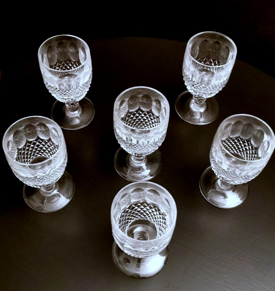 Beaux-Art Style 6 French Ground Crystal Liqueur Glasses In Good Condition For Sale In Prato, Tuscany