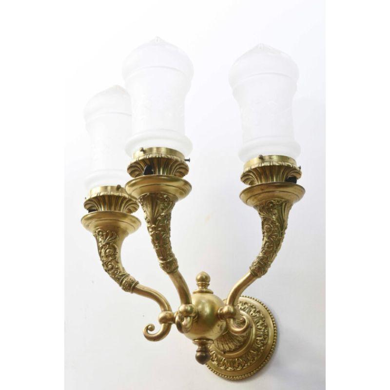 Early Electric Beaux Arts Sconces. Early Electric, Turn of the 20th Century. Cast Brass. Price listed is per sconce. New Glass, priced separately.

Dimensions: 
Height: 23
Width (Diameter): 22.